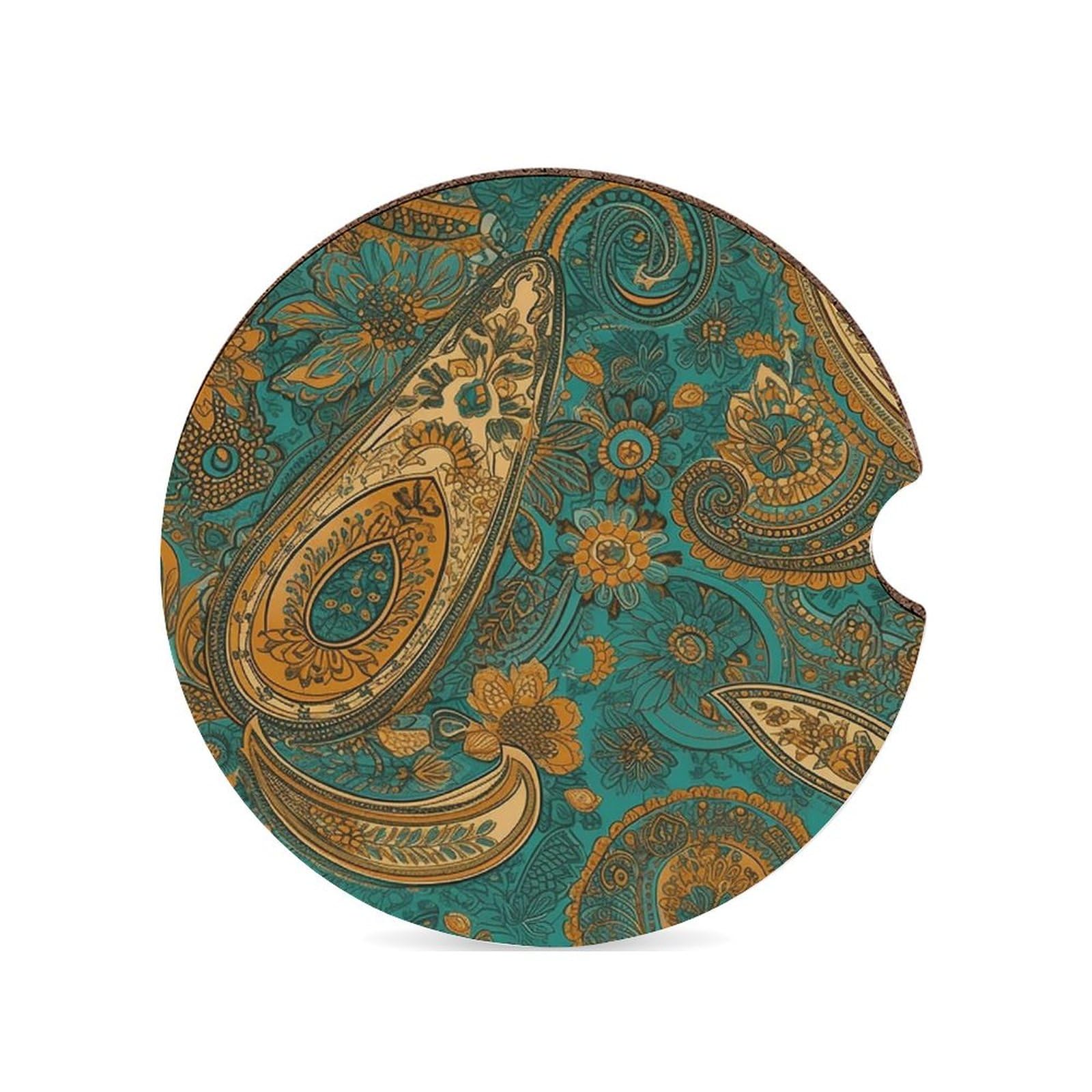 Auto-Untersetzer mit gelbem Paisleymuster, 6,6 cm, 1 Stück, rutschfest, universal, Getränkehalter, Auto-Innenzubehör, Set, Unisex Auto-Untersetzer mit gelbem Paisleymuster, 6,6 cm, 1 Stück, rutschfest, universal, Getränkehalter, Auto-Innenzubehör, Set, Unisex von DWTJKMS