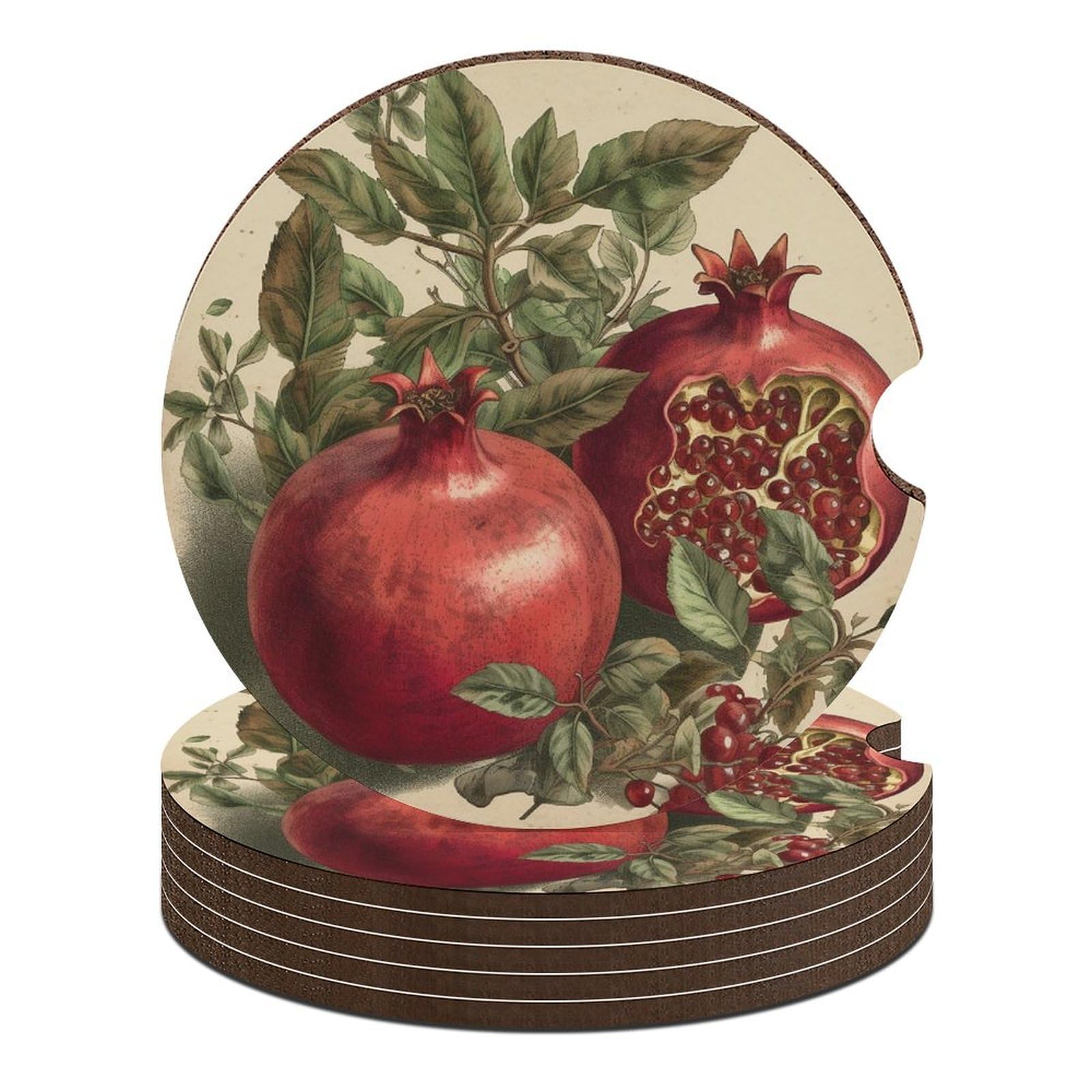 Beeren von Granatapfel Auto-Untersetzer, 6,6 cm, 6 Stück, rutschfest, universal, Getränkehalter, Untersetzer, Auto-Innenzubehör, Set, Unisex Beeren von Granatapfel Auto-Untersetzer, 6,6 cm, 6 Stück, rutschfest, universal, Getränkehalter, Untersetzer, Auto-Innenzubehör, Set, Unisex von DWTJKMS
