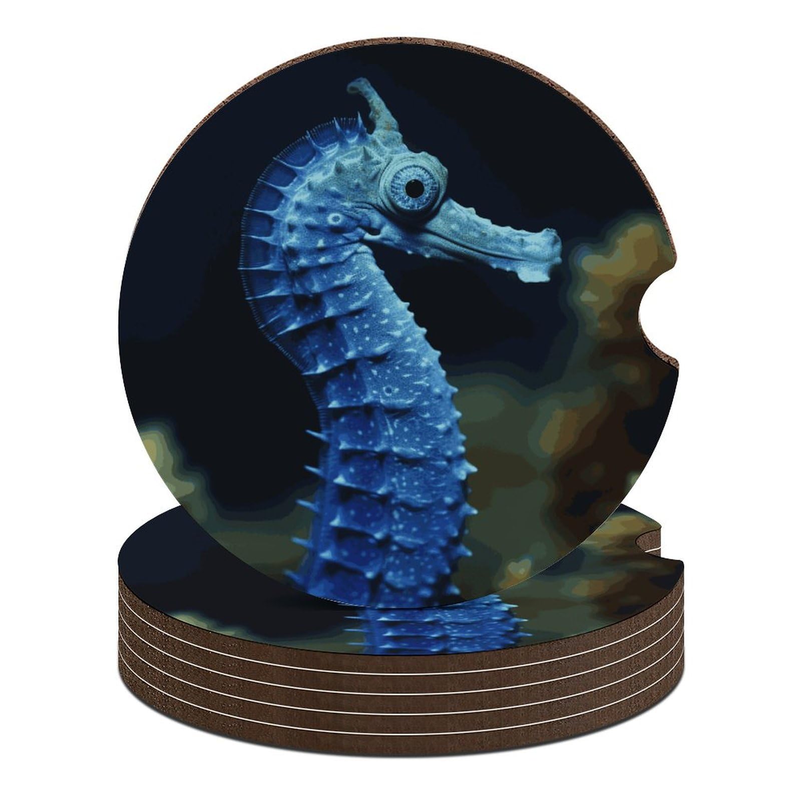 Blaues Seepferdchen-Auto-Untersetzer, 6,6 cm, rutschfest, universal, Getränkehalter, Untersetzer, Auto-Innenzubehör, Set, Unisex Blaues Seepferdchen-Auto-Untersetzer, 6,6 cm, rutschfest, universal, Getränkehalter, Untersetzer, Auto-Innenzubehör, Set, Unisex von DWTJKMS