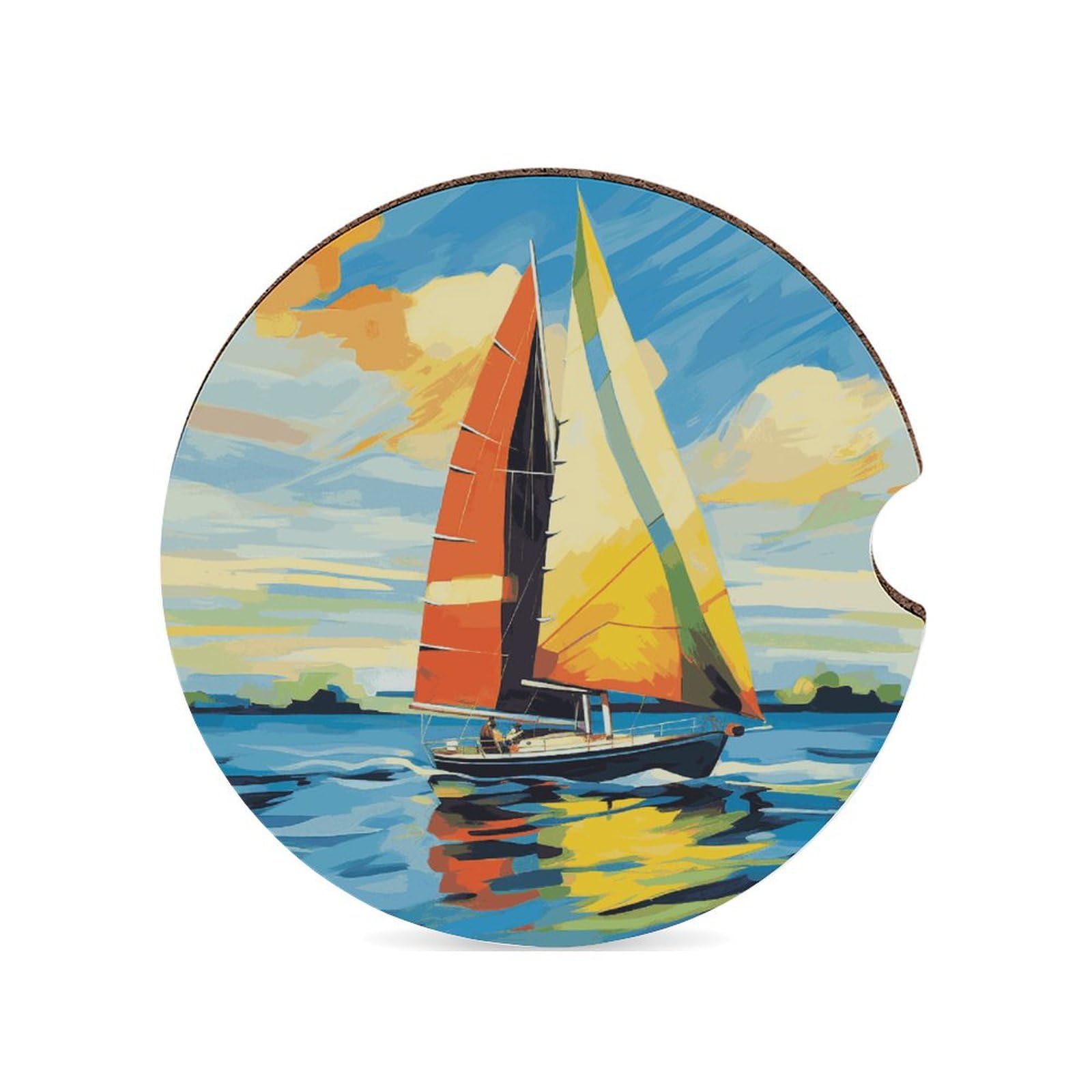 Bunte Untersetzer, Segelboot, Auto, 6,6 cm, 1 Stück, rutschfest, universal, Getränkehalter, Auto-Innenzubehör, Set, Unisex Bunte Untersetzer, Segelboot, Auto, 6,6 cm, 1 Stück, rutschfest, universal, Getränkehalter, Auto-Innenzubehör, Set, Unisex von DWTJKMS