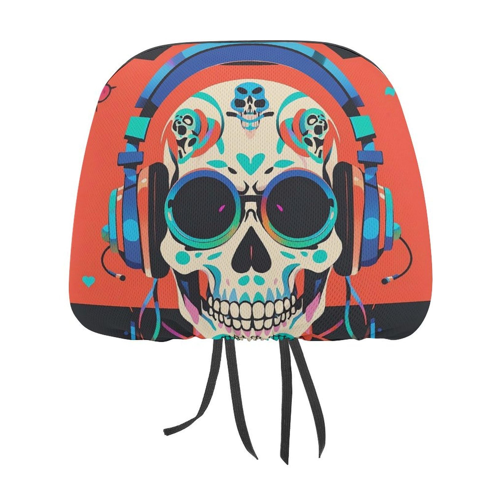 DWTJKMS Punk-Rock-Kopfstützenbezug mit Totenkopf-Motiv, verstellbar, wiederverwendbar, Auto-Innensitz-Zubehör, niedliches Vintage-Auto-Kopfstützenschutz, Sitzbezug, für die meisten Autos DWTJKMS Punk-Rock-Kopfstützenbezug mit Totenkopf-Motiv, verstellbar, wiederverwendbar, Auto-Innensitz-Zubehör, niedliches Vintage-Auto-Kopfstützenschutz, Sitzbezug, für die meisten Autos von DWTJKMS
