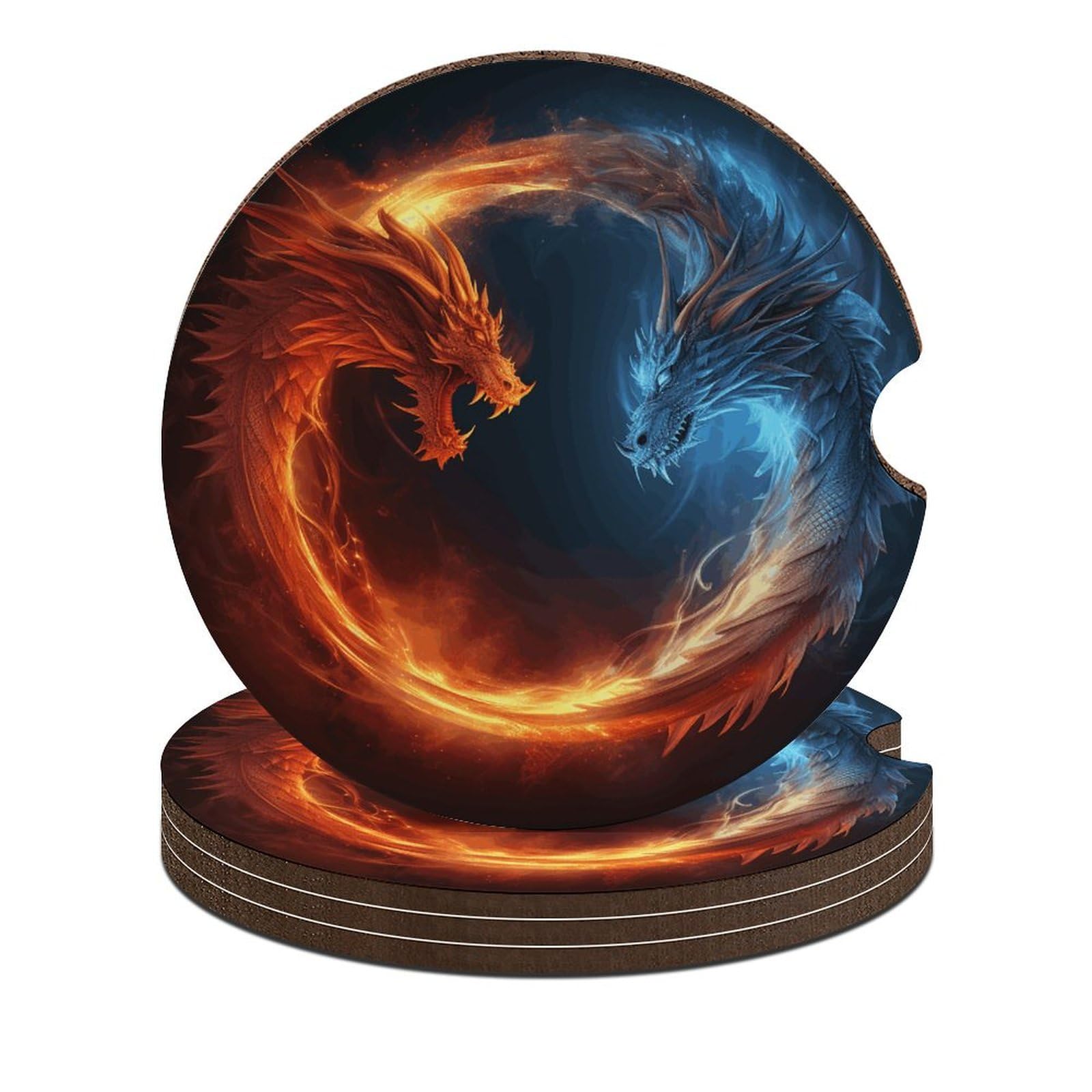 Fire and Ice Dragons Auto-Untersetzer, 6,6 cm, rutschfest, universal, Getränke-Untersetzer, Auto-Getränkehalter, Untersetzer, Auto-Innenzubehör, Set, Unisex, 4 Stück Fire and Ice Dragons Auto-Untersetzer, 6,6 cm, rutschfest, universal, Getränke-Untersetzer, Auto-Getränkehalter, Untersetzer, Auto-Innenzubehör, Set, Unisex, 4 Stück von DWTJKMS