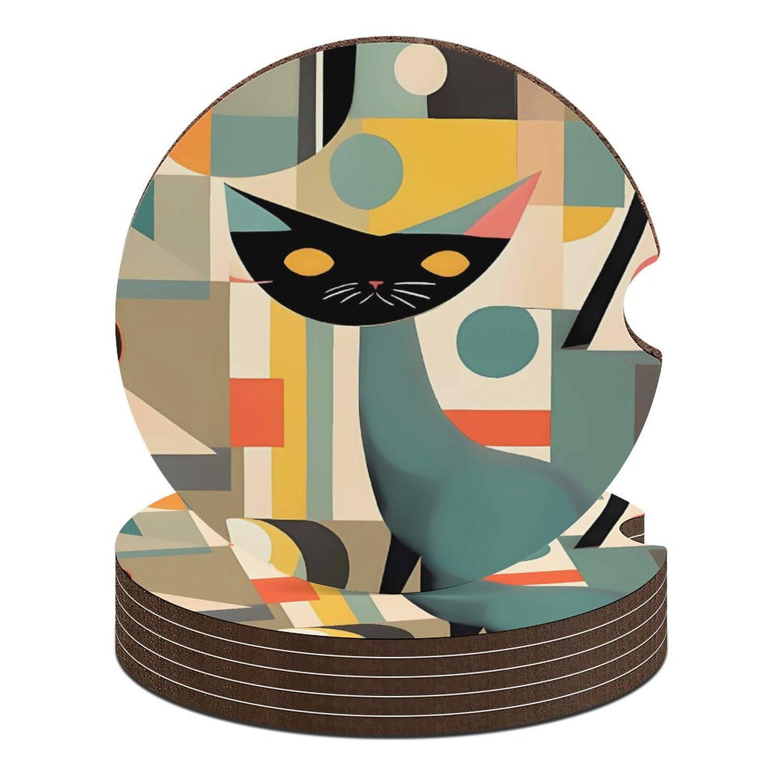 Mid-Century Moderne Kunst Katze Auto Untersetzer 6,6 cm 6 Stück rutschfeste Universal-Getränkeuntersetzer Auto Getränkehalter Untersetzer Auto Innenzubehör Set, Unisex Mid-Century Moderne Kunst Katze Auto Untersetzer 6,6 cm 6 Stück rutschfeste Universal-Getränkeuntersetzer Auto Getränkehalter Untersetzer Auto Innenzubehör Set, Unisex von DWTJKMS