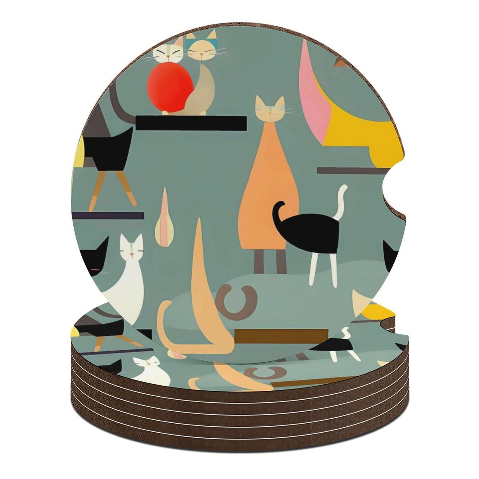 Mid-Century Moderne Kunst Katzen Auto Untersetzer 6,6 cm 6 Stück rutschfeste Universal-Getränkeuntersetzer Auto Getränkehalter Untersetzer Auto Innenzubehör Set, Unisex Mid-Century Moderne Kunst Katzen Auto Untersetzer 6,6 cm 6 Stück rutschfeste Universal-Getränkeuntersetzer Auto Getränkehalter Untersetzer Auto Innenzubehör Set, Unisex von DWTJKMS