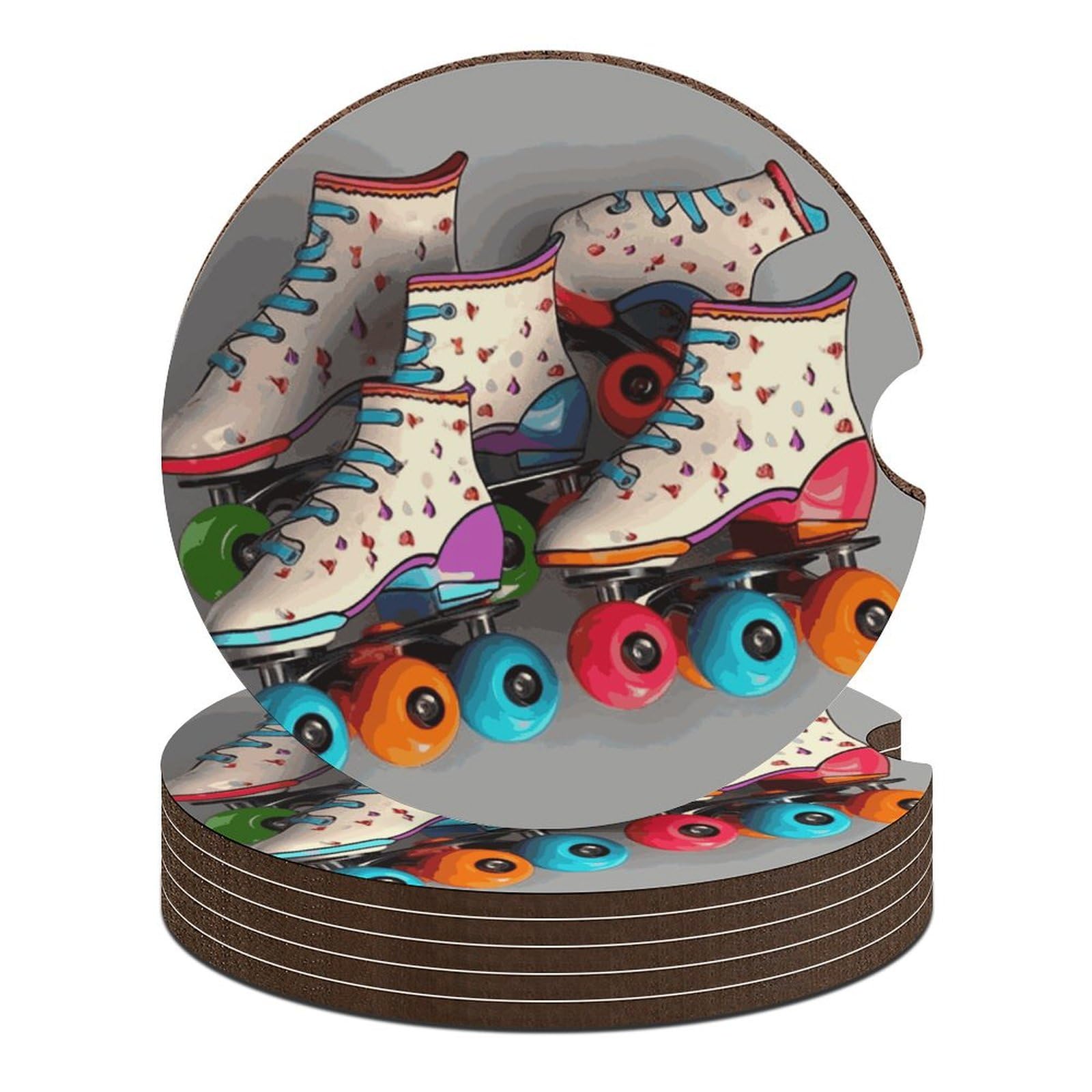 Retro-Untersetzer, Motiv: Rollschuhe, bunt, 6,6 cm, 6 Stück, rutschfest, universal, Getränkehalter, Untersetzer, Auto-Innenzubehör, Set, Unisex Retro-Untersetzer, Motiv: Rollschuhe, bunt, 6,6 cm, 6 Stück, rutschfest, universal, Getränkehalter, Untersetzer, Auto-Innenzubehör, Set, Unisex von DWTJKMS