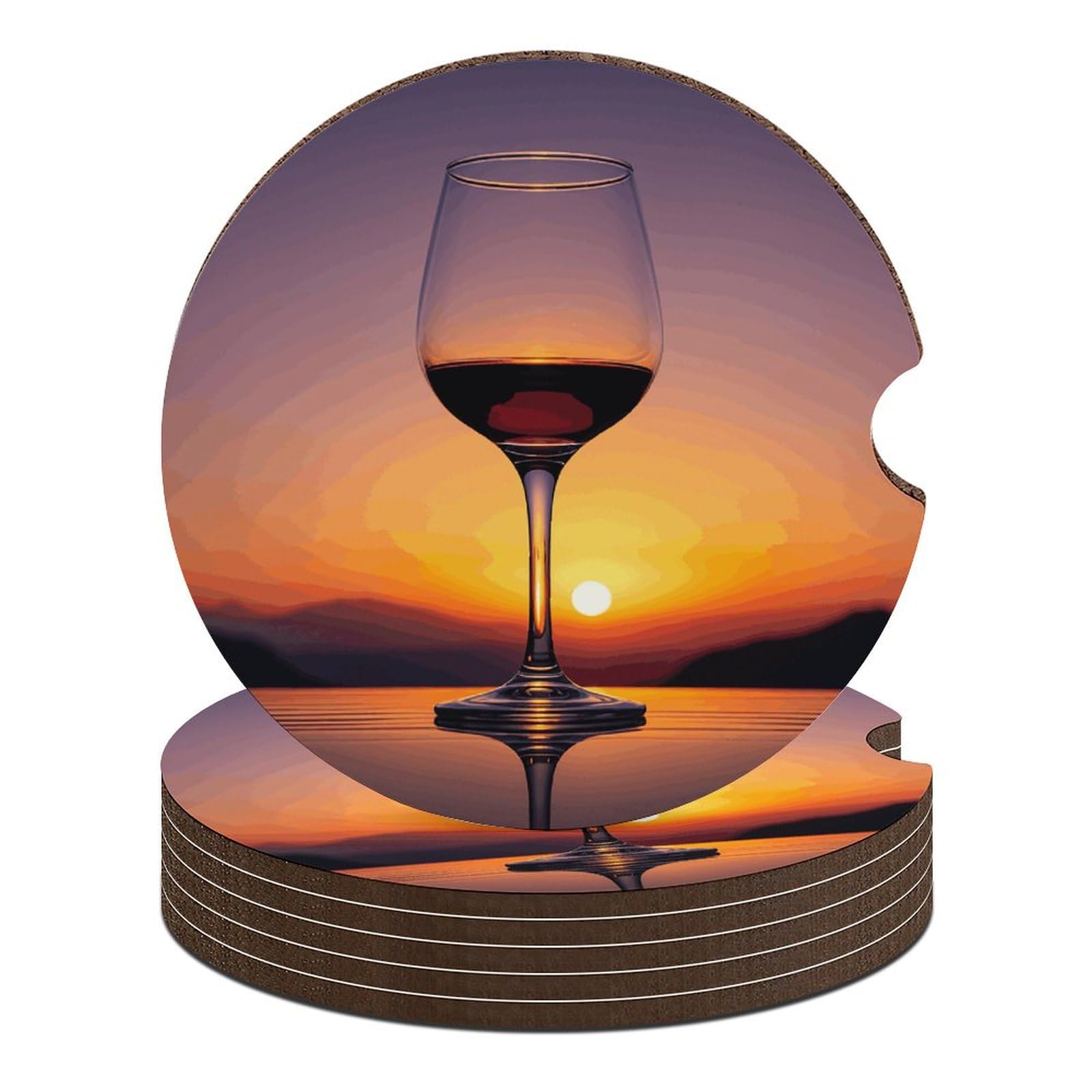 Sunset Weinglas-Untersetzer, 6,6 cm, 6 Stück, rutschfest, universal, Getränkehalter, Untersetzer, Auto-Innenzubehör, Set, Unisex Sunset Weinglas-Untersetzer, 6,6 cm, 6 Stück, rutschfest, universal, Getränkehalter, Untersetzer, Auto-Innenzubehör, Set, Unisex von DWTJKMS