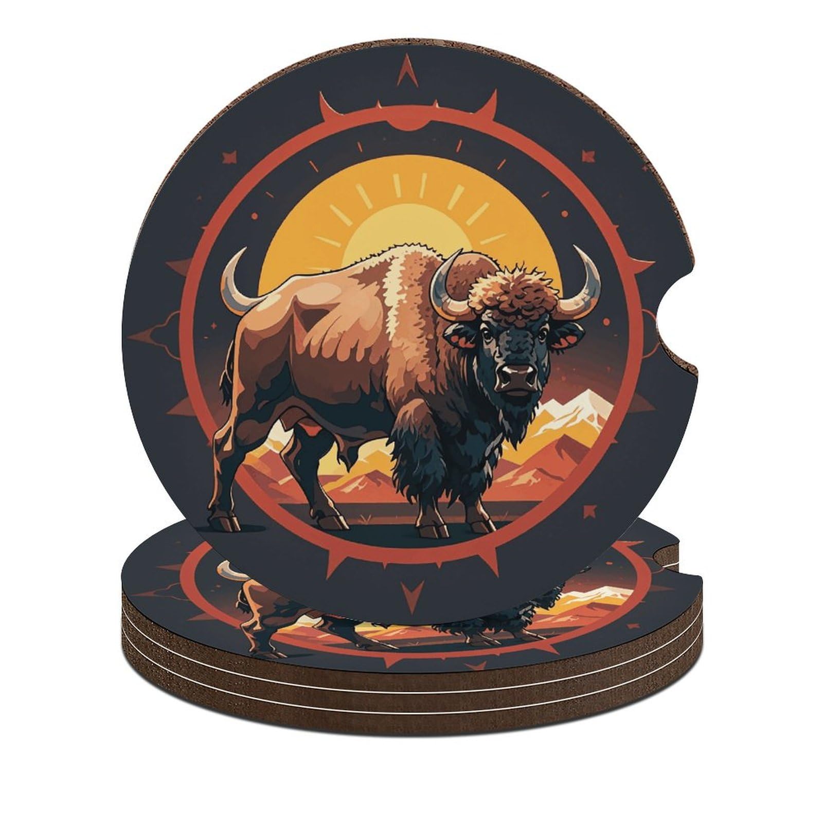 Wild American Bison Mountains Auto-Untersetzer, 6,6 cm, rutschfest, universal, Getränkehalter, Untersetzer, Auto-Innenzubehör, Set, Unisex, 4 Stück Wild American Bison Mountains Auto-Untersetzer, 6,6 cm, rutschfest, universal, Getränkehalter, Untersetzer, Auto-Innenzubehör, Set, Unisex, 4 Stück von DWTJKMS