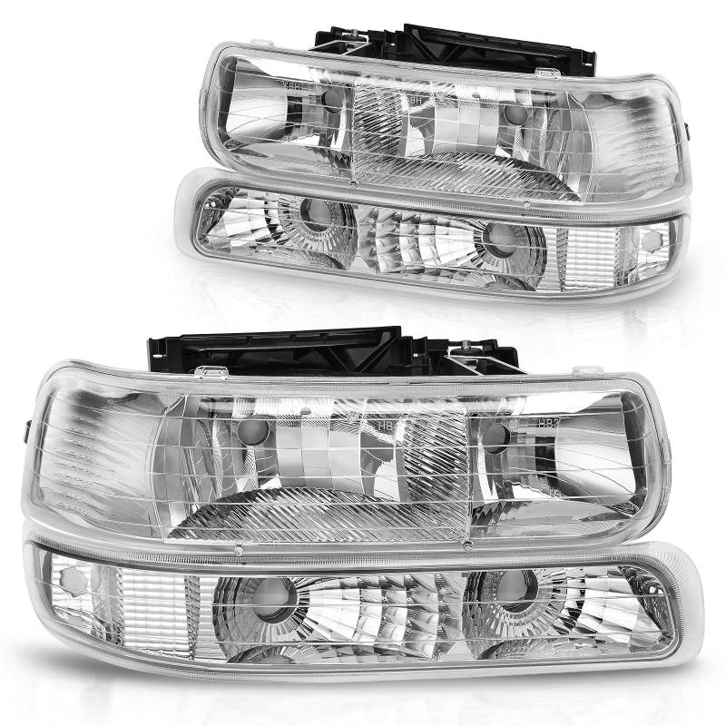 DWVO Scheinwerfer Montage mit Stoßstangenleuchten Kompatibel mit 1999-2002 Chevy Silverado/2000-2006 Tahoe Suburban Scheinwerfer Chrom Gehäuse Klar Reflektor von DWVO