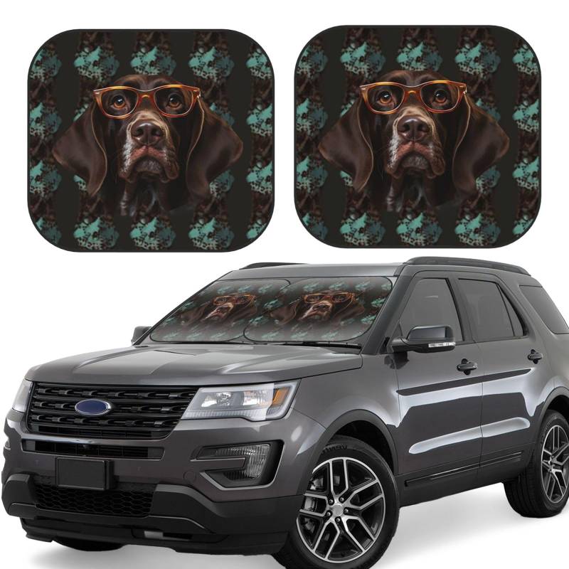 2 Stück Auto Windschutzscheibe Sonnenschutz Faltbare Windschutzscheibe Sonnenschutz Deutsch Kurzhaar in Brille Auto Frontscheibe Sonnenschutz Universal Fit Most Auto Limousine LKW SUV Sonnenblende von DWVTFSM