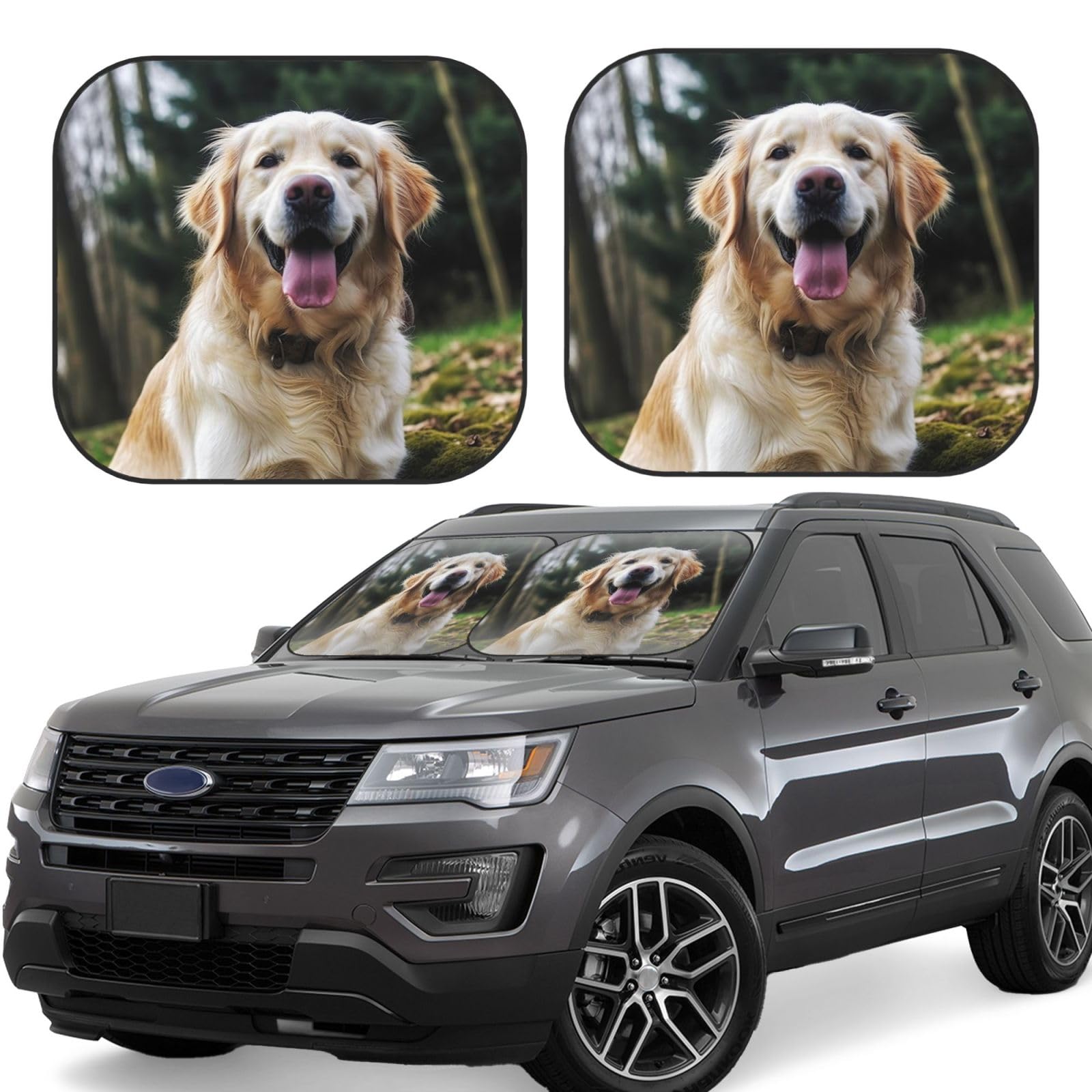 2 x Auto-Windschutzscheiben-Sonnenschutz, faltbar, lustiger Golden Retriever, Auto-Frontscheibe, Sonnenblende, universal, passend für die meisten Autos, Limousinen, LKWs, SUV, große Sonnenblenden 2 x Auto-Windschutzscheiben-Sonnenschutz, faltbar, lustiger Golden Retriever, Auto-Frontscheibe, Sonnenblende, universal, passend für die meisten Autos, Limousinen, LKWs, SUV, große Sonnenblenden von DWVTFSM