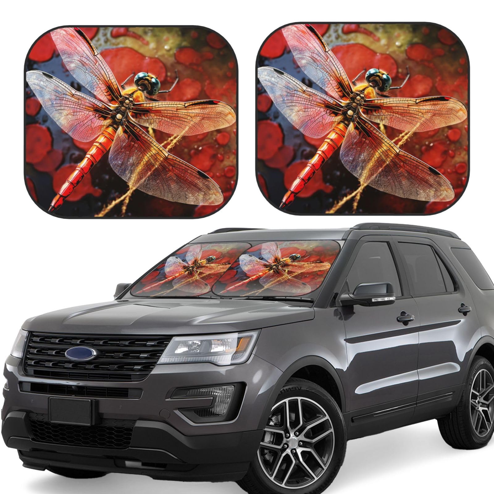 2 x Auto-Windschutzscheiben-Sonnenschutz, faltbar, rote Libelle, Auto-Frontscheibe, Sonnenblende, universal, passend für die meisten Auto-Limousinen, LKWs, SUV-Sonnenblenden, groß 2 x Auto-Windschutzscheiben-Sonnenschutz, faltbar, rote Libelle, Auto-Frontscheibe, Sonnenblende, universal, passend für die meisten Auto-Limousinen, LKWs, SUV-Sonnenblenden, groß von DWVTFSM