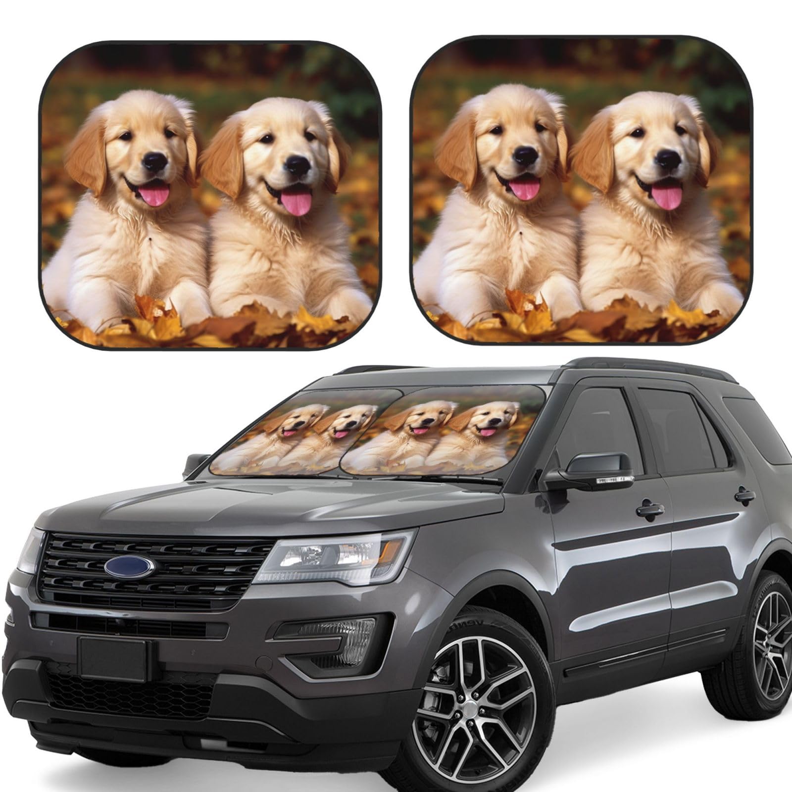 2 x Sonnenschutz für die Windschutzscheibe, faltbar, Golden Retriever, Hunde, Welpen, Haustiere, Auto, Frontscheibe, Sonnenblende, universal, passend für die meisten Autos, Limousinen, LKWs, SUV, groß 2 x Sonnenschutz für die Windschutzscheibe, faltbar, Golden Retriever, Hunde, Welpen, Haustiere, Auto, Frontscheibe, Sonnenblende, universal, passend für die meisten Autos, Limousinen, LKWs, SUV, groß von DWVTFSM
