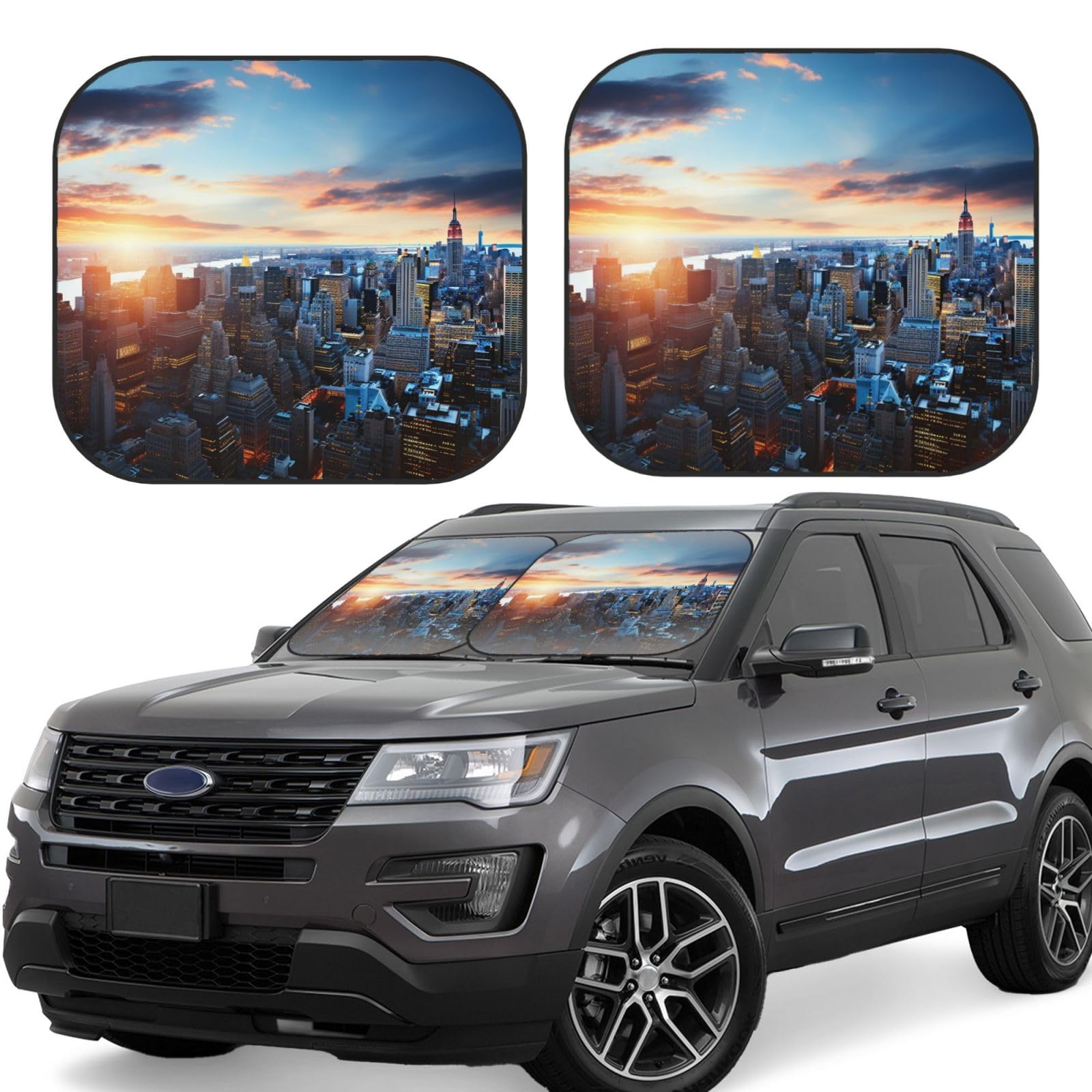 2 x Sonnenschutz für die Windschutzscheibe, faltbar, New York City Skyline, Auto-Frontscheibe, Sonnenblende, universal, passend für die meisten Autos, Limousinen, LKWs, SUV, große Sonnenblenden 2 x Sonnenschutz für die Windschutzscheibe, faltbar, New York City Skyline, Auto-Frontscheibe, Sonnenblende, universal, passend für die meisten Autos, Limousinen, LKWs, SUV, große Sonnenblenden von DWVTFSM