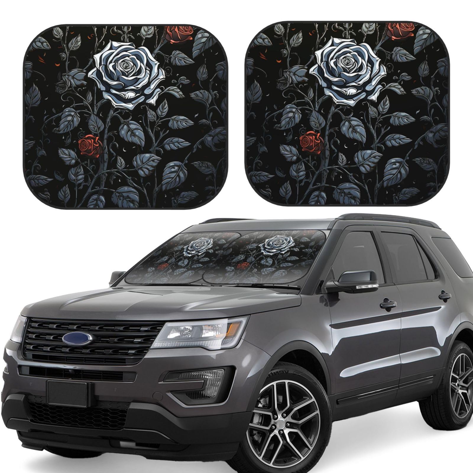 2 x Sonnenschutz für die Windschutzscheibe, faltbar, Rose, Gothic, Auto, Frontscheibe, Sonnenblende, universal, passend für die meisten Auto-Limousinen, LKWs, SUV, große Sonnenblenden 2 x Sonnenschutz für die Windschutzscheibe, faltbar, Rose, Gothic, Auto, Frontscheibe, Sonnenblende, universal, passend für die meisten Auto-Limousinen, LKWs, SUV, große Sonnenblenden von DWVTFSM