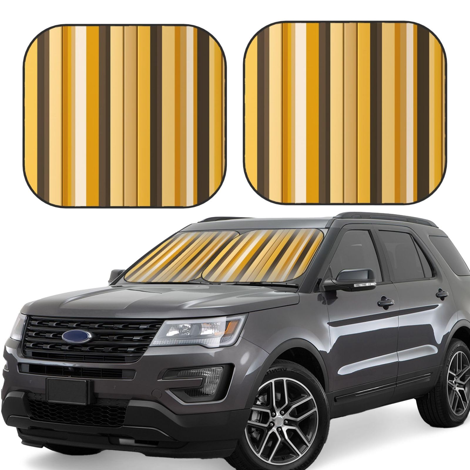 2 x Sonnenschutz für die Windschutzscheibe, faltbar, gelbe Streifen, Auto-Frontscheibe, Sonnenblende, universal, passend für die meisten Auto-Limousinen, LKWs, SUV, große Sonnenblenden 2 x Sonnenschutz für die Windschutzscheibe, faltbar, gelbe Streifen, Auto-Frontscheibe, Sonnenblende, universal, passend für die meisten Auto-Limousinen, LKWs, SUV, große Sonnenblenden von DWVTFSM
