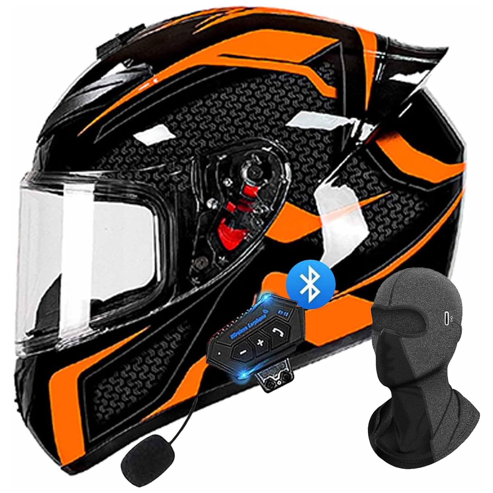 DXDRT Bluetooth Motorrad Helm Kreuzfahrt Full Face Integrierte Motorrad Helme Racing Street Bike Motocross Dual Sport Helm für Erwachsene Männer Frauen DOT/ ECE Genehmigt,Orange,3XLarge von DXDRT