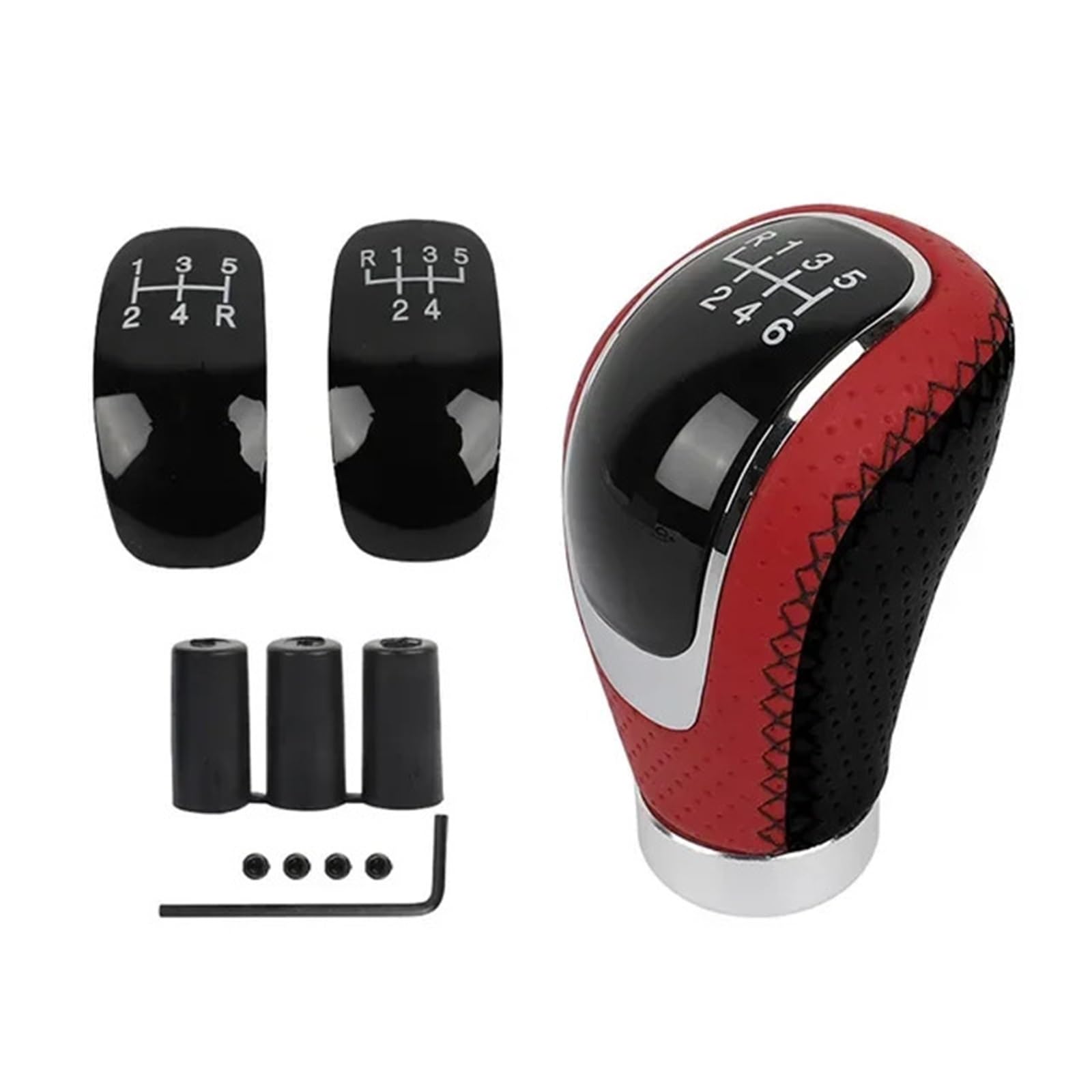 Auto Schaltknauf Universal 5/6 Gang Schaltknauf Shifter Hebel Griff Stick PU Auto Zubehör Für Alle Manuellen Auto(Black red Black line) von DXLSAEU