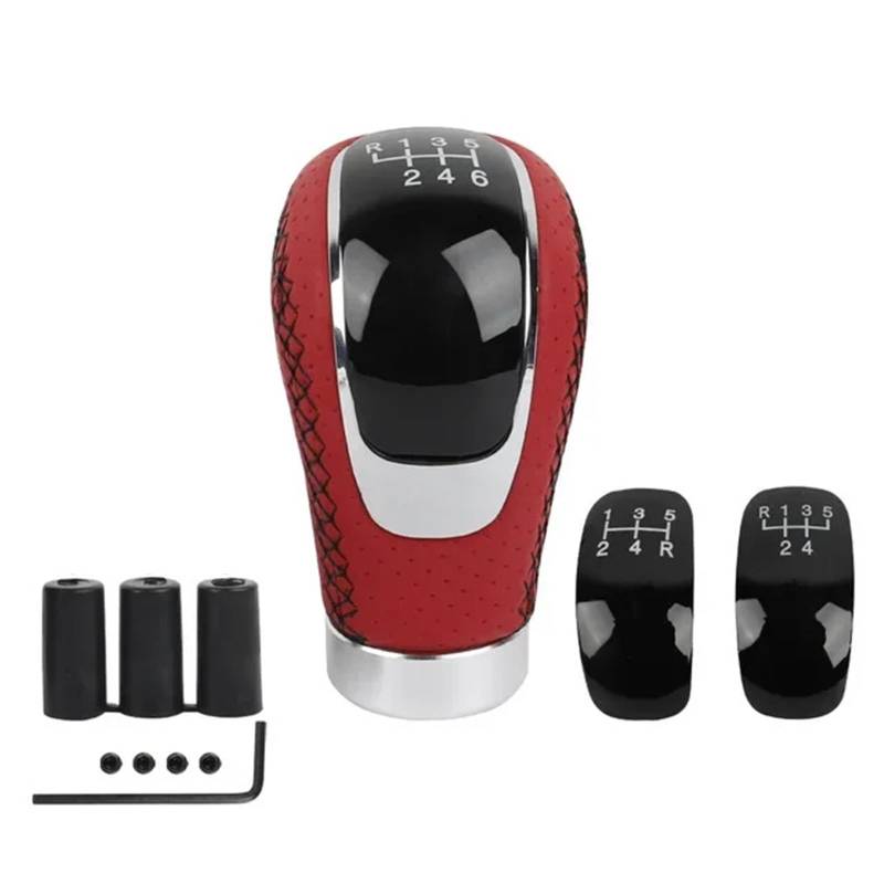Auto Schaltknauf Universal 5/6 Gang Schaltknauf Shifter Hebel Griff Stick PU Auto Zubehör Für Alle Manuellen Auto(Red Black line) von DXLSAEU