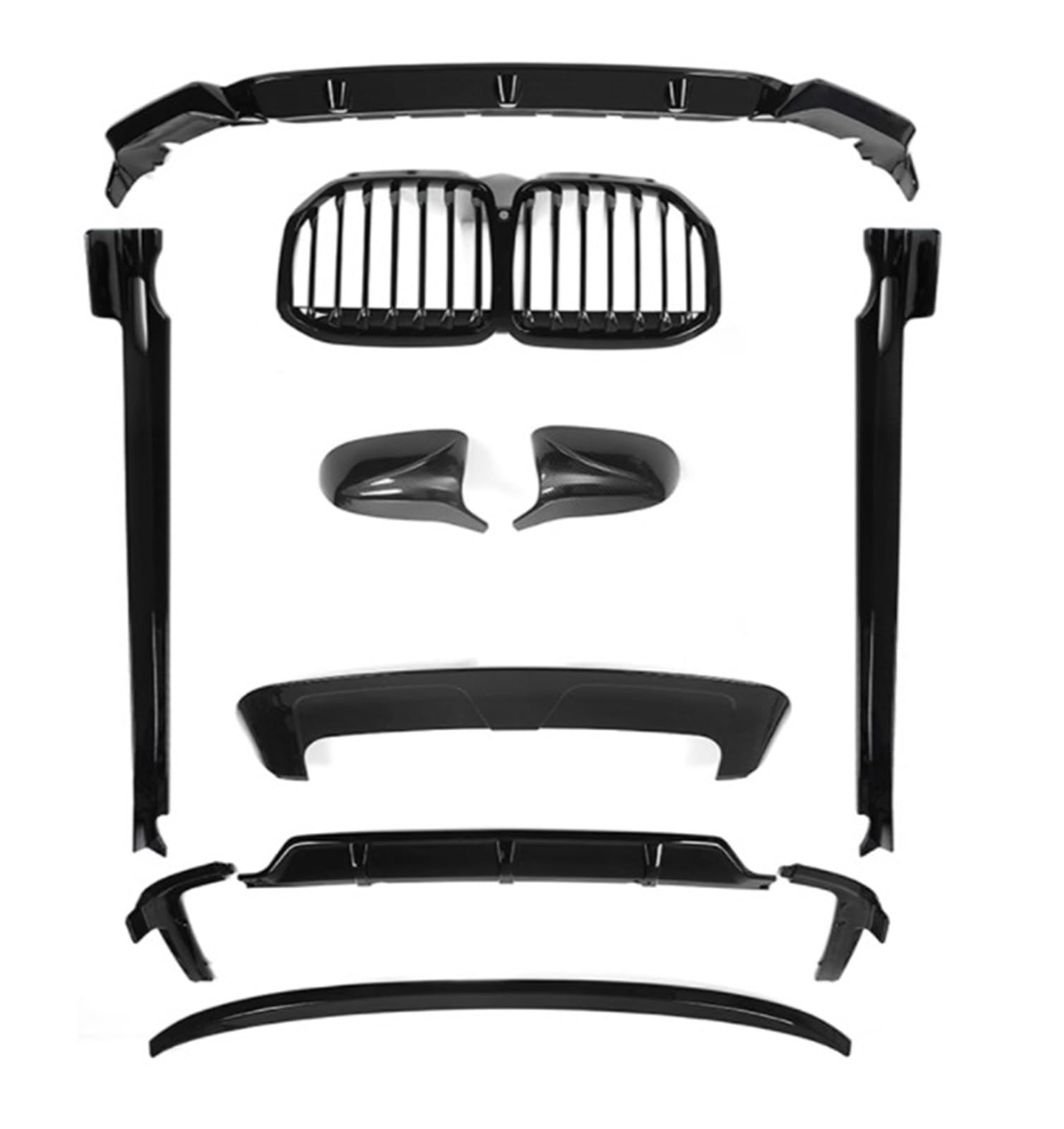 Für G07 X7 2023 Black Knight Auto Stoßfänger Vorne Lip Hinten Diffusor Seite Rock Spoiler Grills Grille Rück Kappe Körper Kit(XL125V White LG) von DXLSAEU