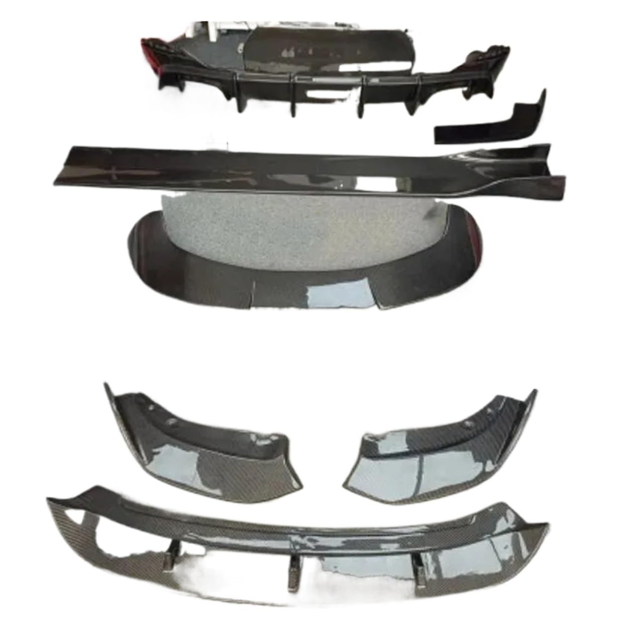 Für X2 F39 2018-2022 Carbon-Faser-Auto-Stoßfänger Vorne Lippe + Heckdiffusor + Seitenschweller + Spoiler-Body-Kit(XL125V White LG) von DXLSAEU