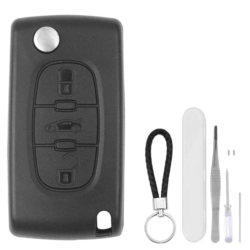 DXiongW 3 Tasten Autoschlüssel Gehäuse Kompatibel mit Peugeot 207 307 308 407 408 607 Citroen C2 C3 C4 C5 C6 C8 Xsara Auto Fernbedienung Klappschlüssel Ersatzgehäuse mit Batterie Schlitz CE0523 HU83 von DXiongW