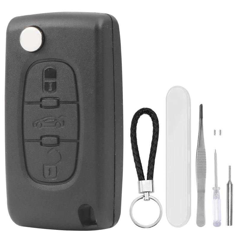 DXiongW Autoschlüssel Gehäuse 3 Tasten CE0523 VA2 Kompatibel mit Peugeot 207 307 308 407 408 607 und Citroen C3 C2 C4 C5 C6 C8 Xsara Ersatz Klappschlüssel Fernbedienung Gehäuse mit Schlüsselanhänger von DXiongW