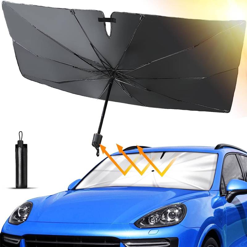 Auto Sonnenschutz für Frontscheibe, Faltbarer Wärmeisolierter UV-Schutz Auto Sonnenschirm für Windschutzscheibe, Einfache Lagerung, für meisten Auto & SUV (125 x 65 cm für kleines Auto) von DYBOHF