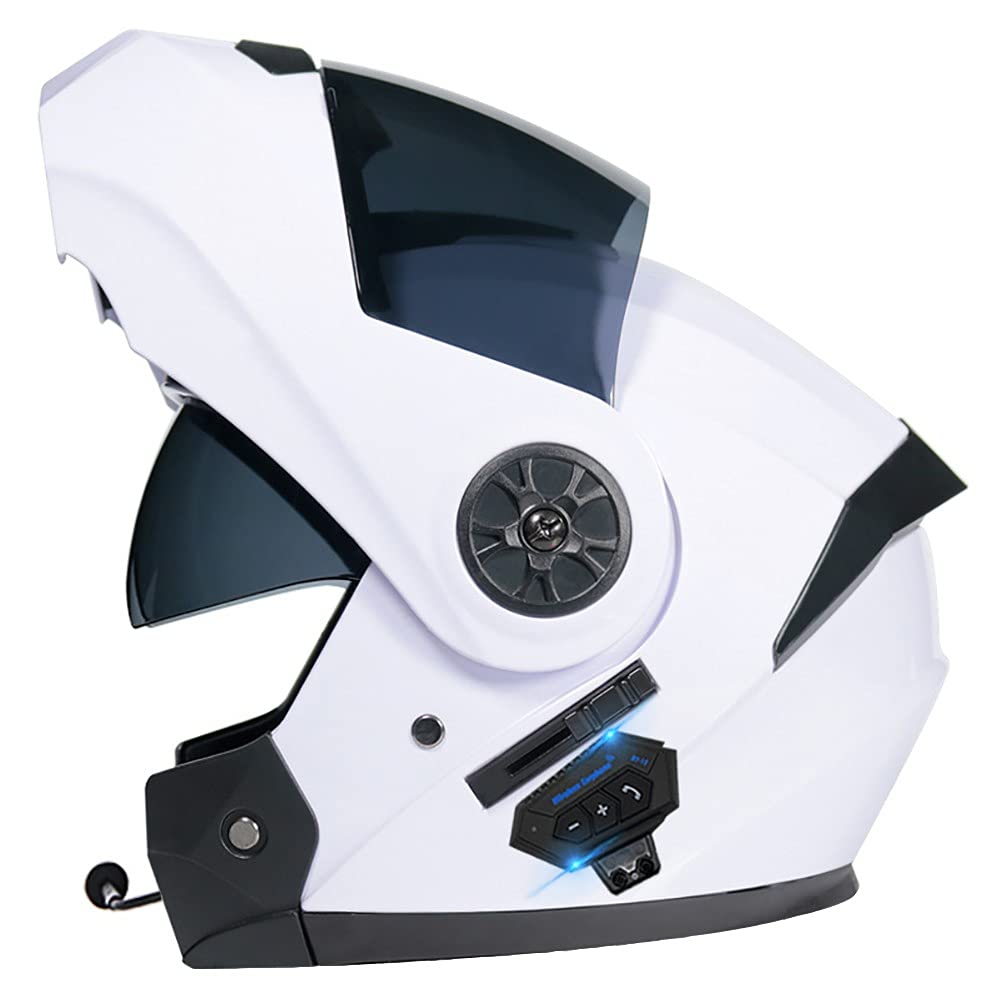 Bluetooth-Helm, Integralhelm mit Bluetooth Geschlossenen ECE-geprüft für Damen Herren, Motorradhelm Anti-Fog-Doppelspiegel Die Windgeräusche Funk Sprechanlage 55~62CM von DYOYO