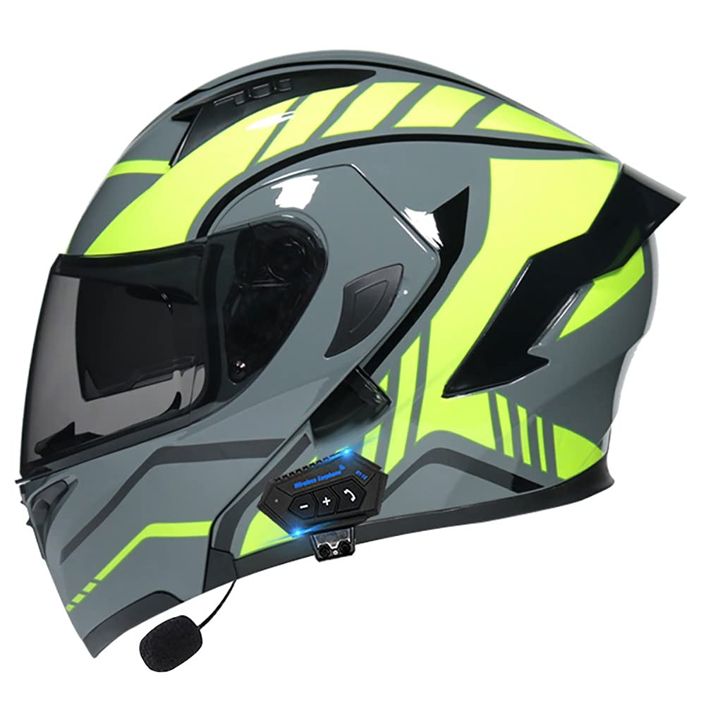 Klapphelm mit Bluetooth, Motorradhelm Integrierter Bluetooth-Helm ECE Genehmigt Motorrad Full Face Helm Rollerhelm Anti-Fog-Doppelspiegel Sturzhelm für Damen Herren 55~60cm von DYOYO