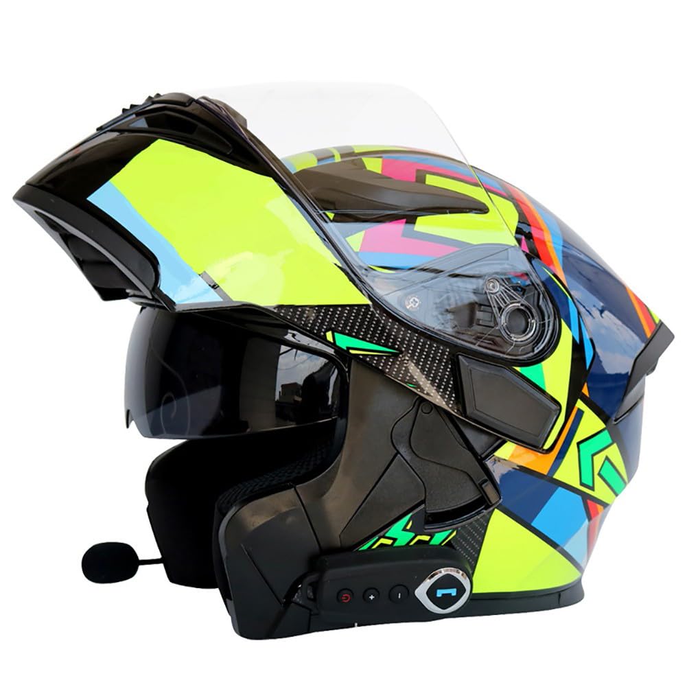 Klapphelm mit Bluetooth Geschlossenen ECE-geprüft, Motorradhelm Bluetooth-Helm mit Anti-Fog-Doppelspiegel, Integralhelm Racing Helm für Damen Herren 54~63CM von DYOYO
