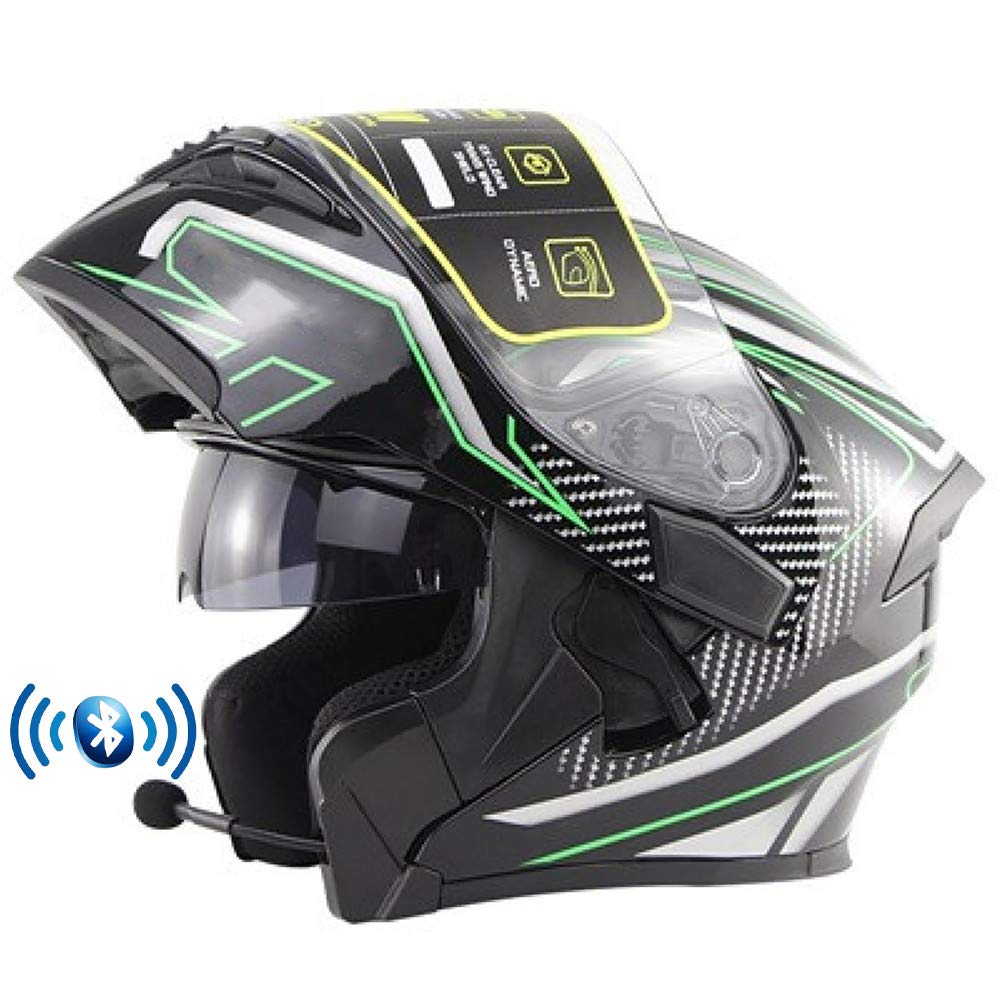 Motorrad Integrierter Bluetooth-Helm, Sturzhelm Anti-Fog-Doppelspiegel, Klapphelm Geschlossenen ECE-geprüft, Integralhelm Funk Sprechanlage Hartes für Damen Herren 55-64CM von DYOYO