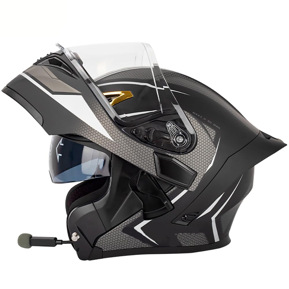 Motorrad Integrierter Bluetooth-Helm, Sturzhelm Anti-Fog-Doppelspiegel, Klapphelm Geschlossenen ECE-geprüft, Integralhelm Funk Sprechanlage Hartes für Damen Herren 55-64CM von DYOYO