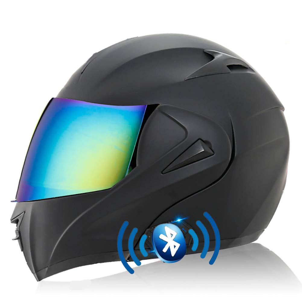 Motorrad Integrierter Bluetooth-Helm Funk Sprechanlage Motorrad-Klapphelm mit Anti-Fog-Doppelscheib Hartes Warm für Damen Herren 55-62CM von DYOYO