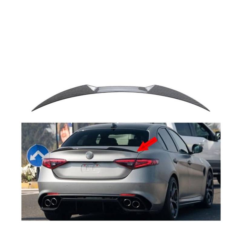 Glänzendes Schwarz, kompatibel mit Alfa Romeo Giulia Limousine 2015–2023, hinterer Kofferraum, Dachdeckel, Spoiler, Flügel, Heckklappe, Splitter, Lippenspoiler(Carbon Fiber Look) von DZLCGJYX