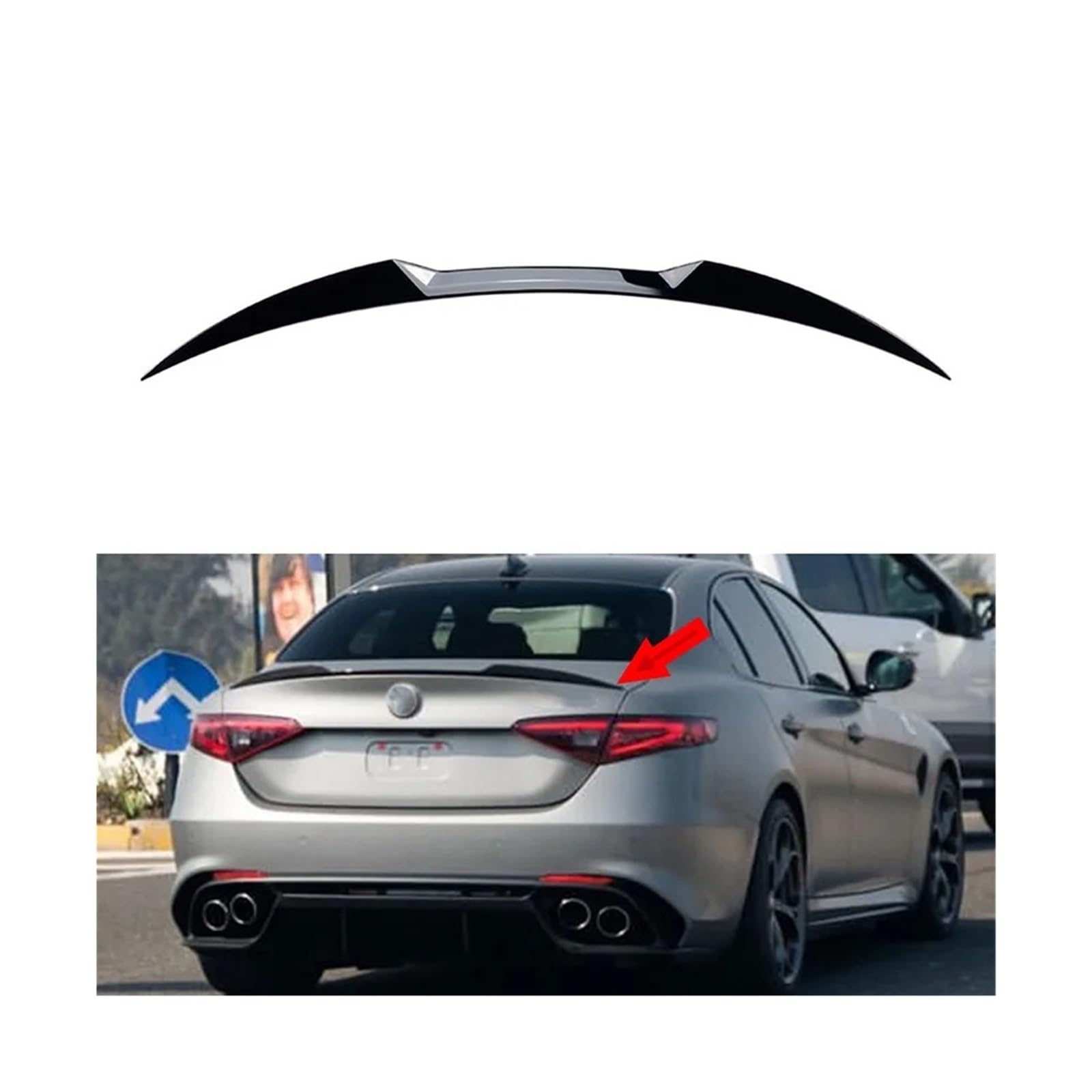 Glänzendes Schwarz, kompatibel mit Alfa Romeo Giulia Limousine 2015–2023, hinterer Kofferraum, Dachdeckel, Spoiler, Flügel, Heckklappe, Splitter, Lippenspoiler(Glossy Black) von DZLCGJYX