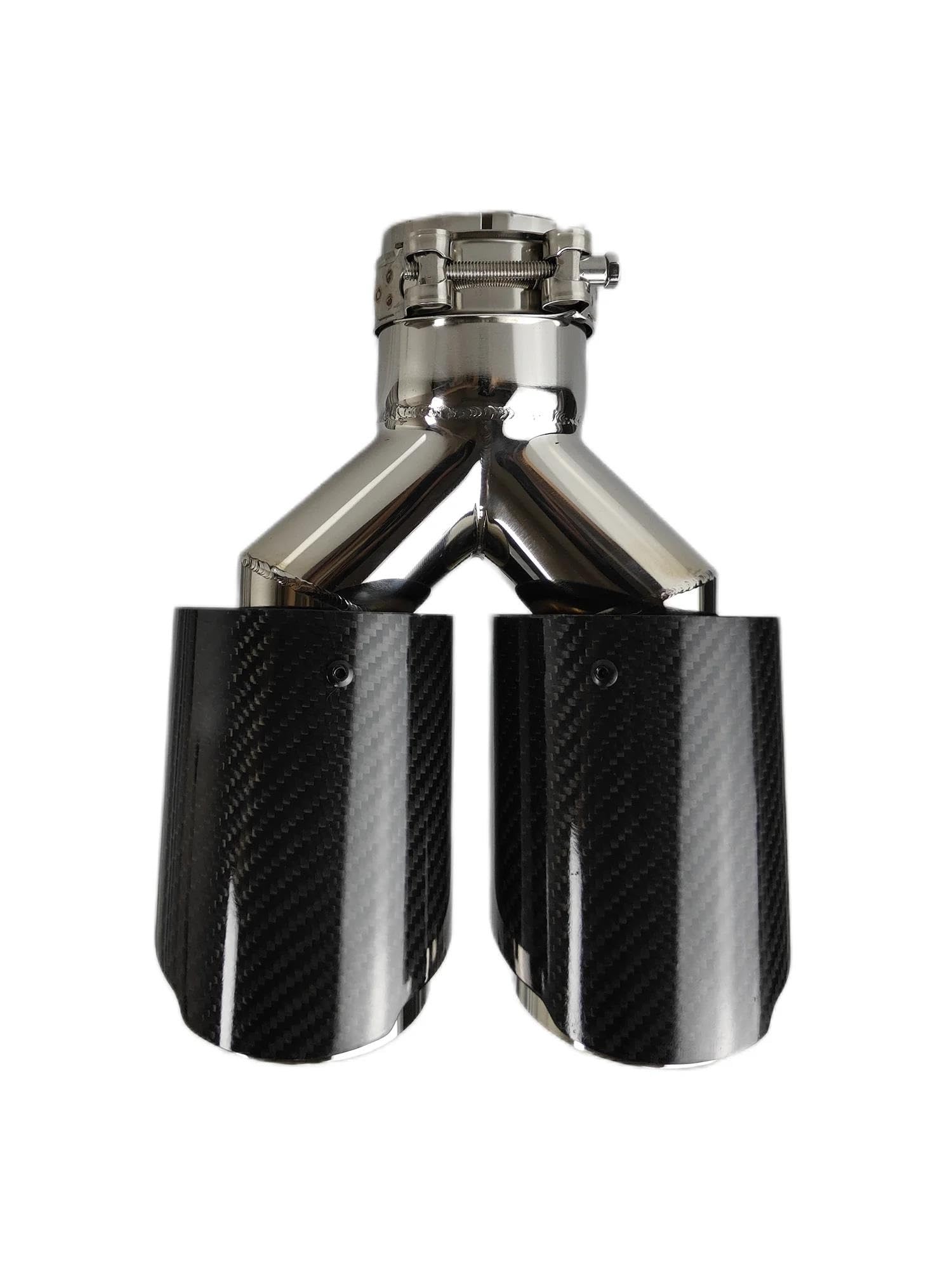 Auspuffblenden 1 Stück Universal-Auto-Schalldämpfer Aus Kohlefaser Gleiche Länge Poliert Y-förmig Doppelte Auspuffspitze Aus Twill Glänzend Endrohrblenden(76.2mm-101mm) von DZSHONGXINSM