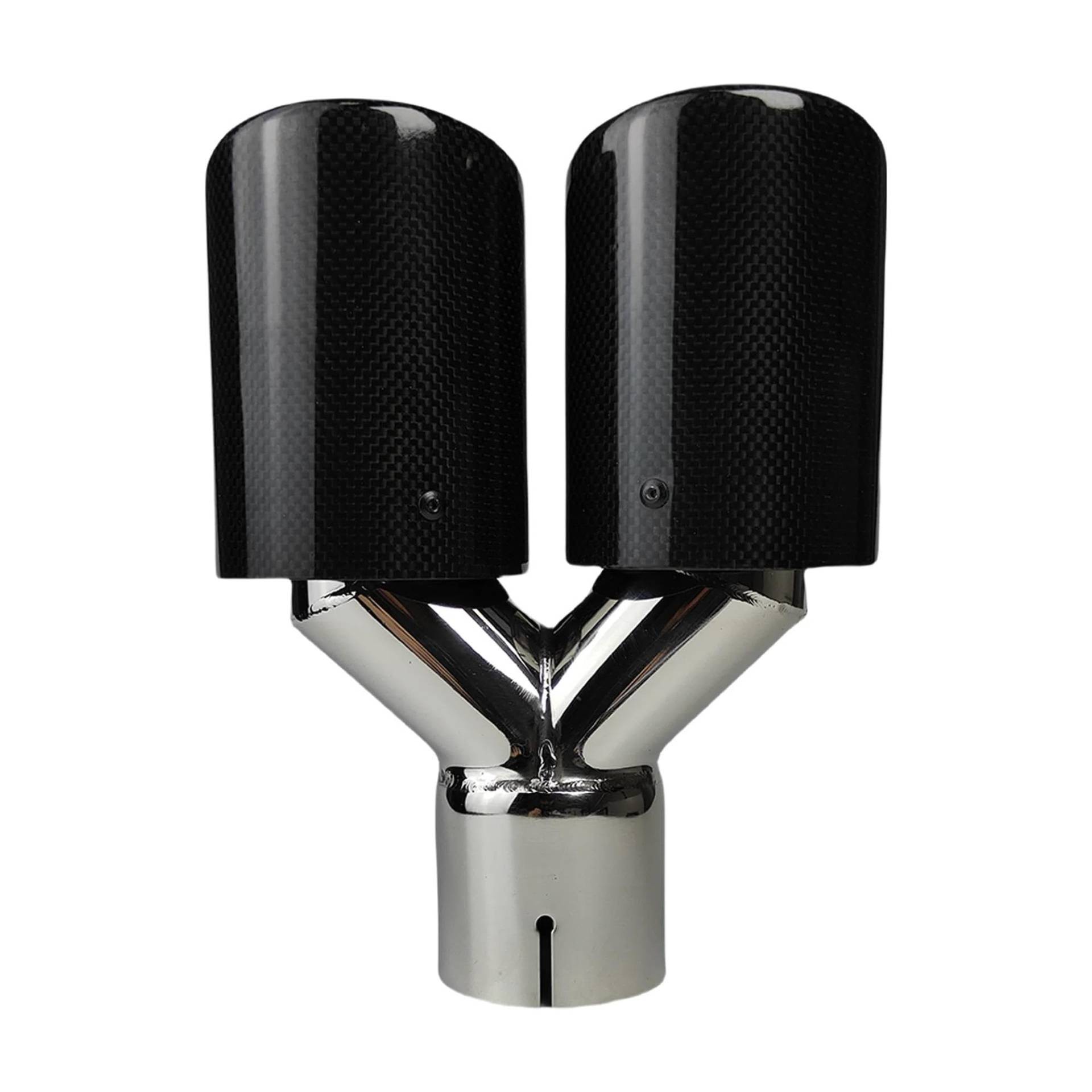 Auspuffblenden Universal Edelstahl Silber Auto Gloss Schalldämpfer Spitze Y Form Doppel Ausgang Auspuffrohr Schalldämpfer Düse Dekoration Endrohrblenden(63.5mm-89mm) von DZSHONGXINSM