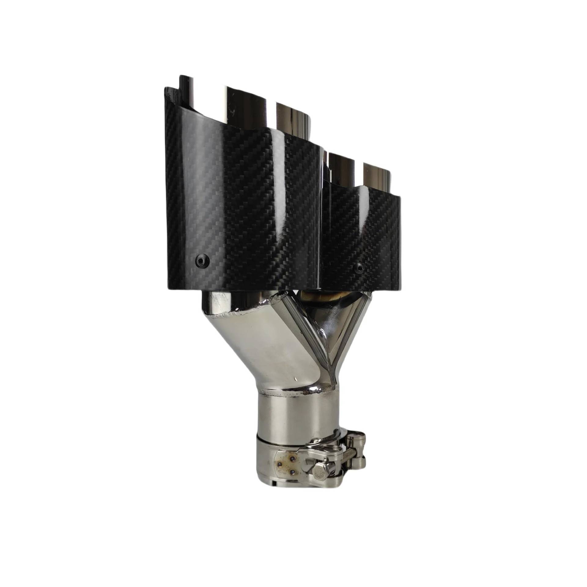 Endrohrblenden 1 Stück Universal Auto Glänzend Schalldämpfer Spitze Polieren Y Form Doppel Ausgang Auspuffrohr Schalldämpfer Düse Dekoration Auspuff Endrohr(63.5mm-76mm-Left) von DZSNBMSHD