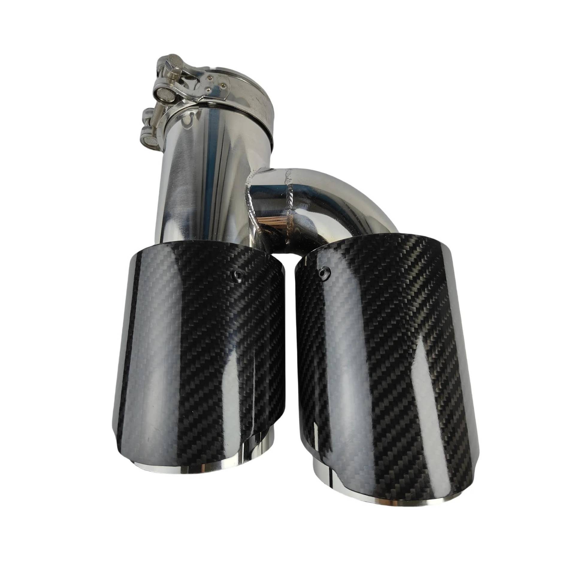 Endrohrblenden 1 Stück Universal-Auto-Schalldämpfer Aus Kohlefaser Länge Des Auspufftopfs Poliert H-förmig Doppelte Auspuffspitze Aus Twill Glänzend Auspuff Endrohr(60mm-101mm-Left) von DZSNBMSHD