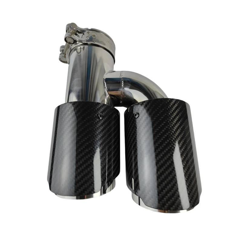 Endrohrblenden 1 Stück Universal-Auto-Schalldämpfer Aus Kohlefaser Länge Des Auspufftopfs Poliert H-förmig Doppelte Auspuffspitze Aus Twill Glänzend Auspuff Endrohr(60mm-101mm-Left) von DZSNBMSHD
