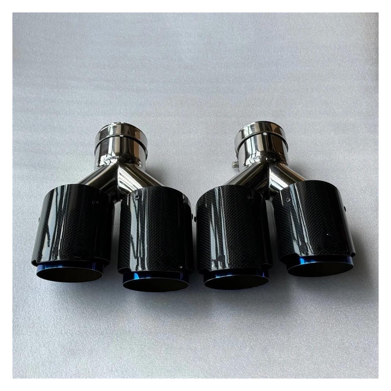 Endrohrblenden 2 Stück Y-Rohr Doppelauspuffspitzen Auto Universal Glänzend Kohlefaser Blau Edelstahl Doppelausgang Auspuffrohre Schalldämpfer Endrohr Auspuff Endrohr(ID 54MM-OD 89MM) von DZSNBMSHD