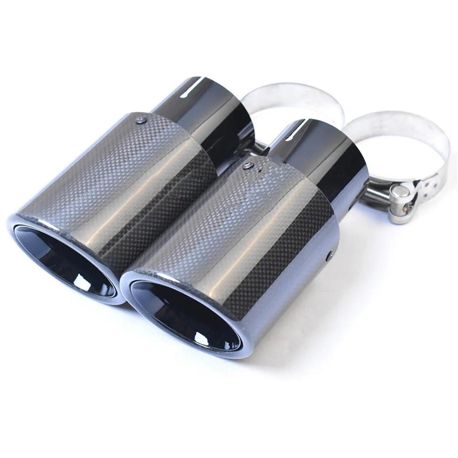 Endrohrblenden 2PC Auto Modifizierte Glänzend Schwarz Carbon Fiber Bevel Schalldämpfer Endrohr Edelstahl Auspuffblende Für E63 Auspuff Endrohr(60-101mm) von DZSNBMSHD