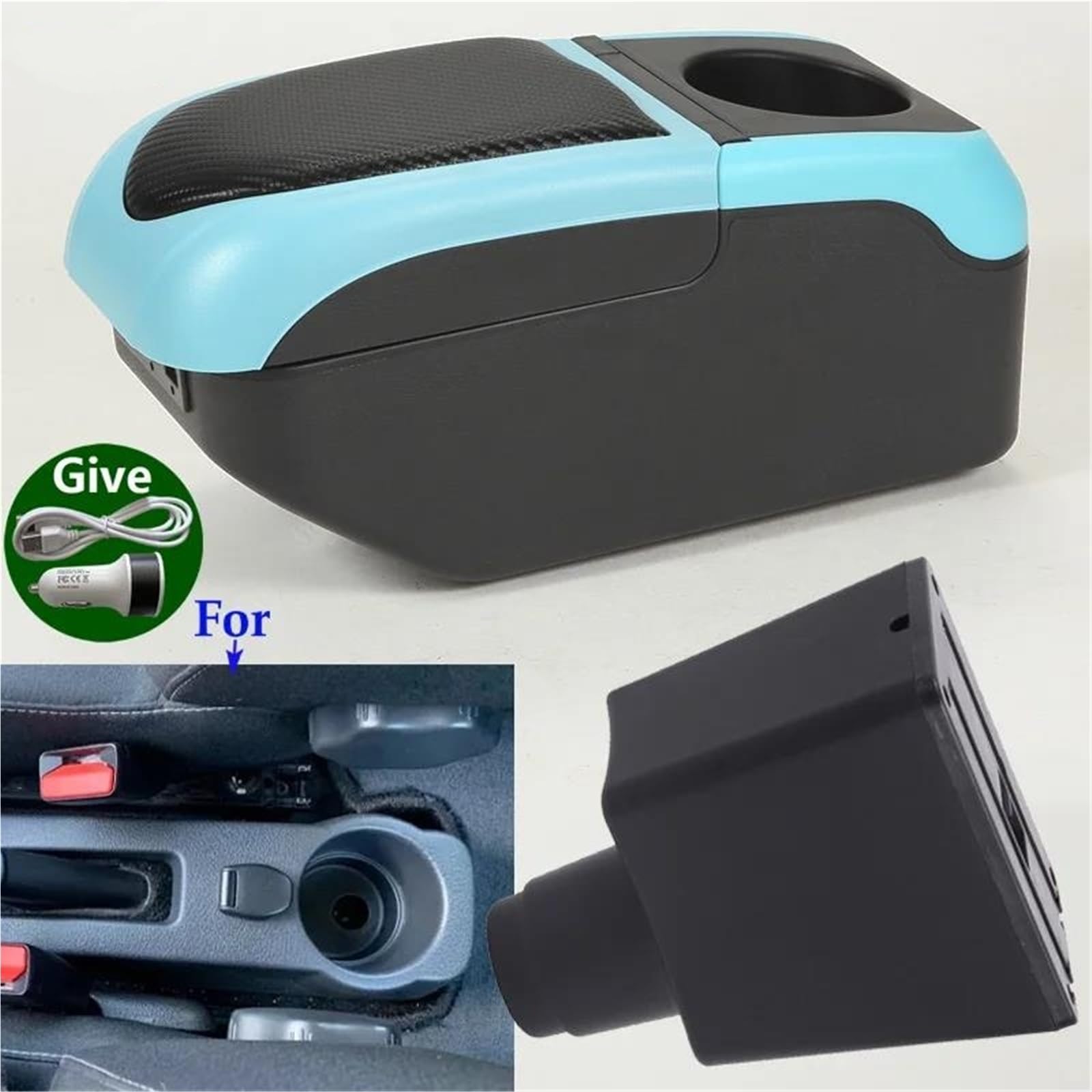 Mittelarmlehne Armlehne Für Dacia Für Logan 2 Für Dokker Für Sandero 2 Auto Armlehne Box Innen Zubehör Lagerung Box Aufbewahrungskonsole(Schwarz Blau) von DZSQWETYU