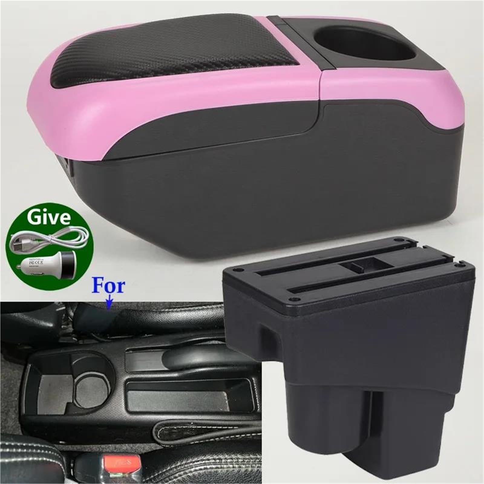Mittelarmlehne Armlehne Für Fit Für Jazz 1 2004-2007 Auto-Armlehnenbox Armverstrebungshöhe Aufbewahrungsbox Autozubehör Aufbewahrungskonsole(Black Pink) von DZSQWETYU