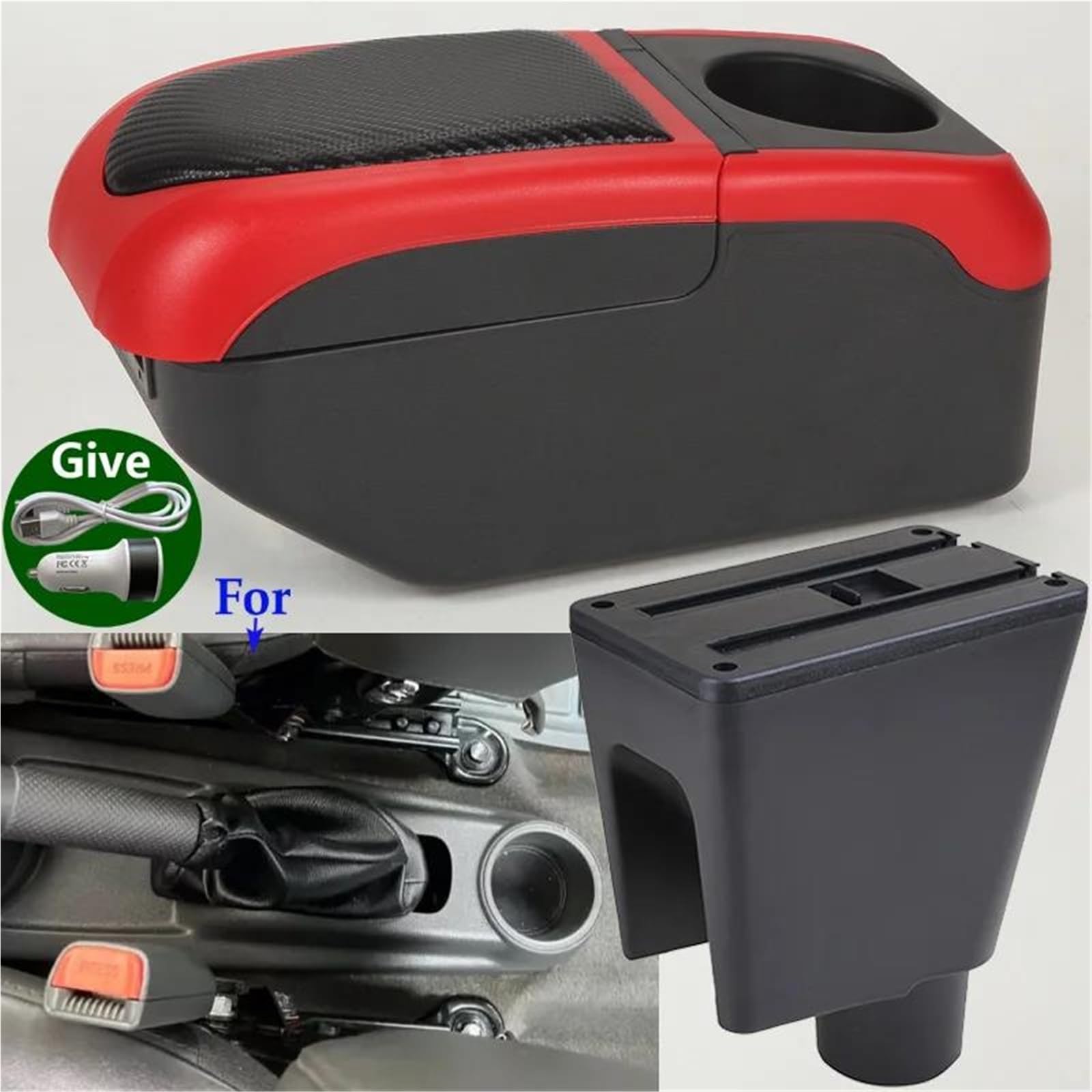 Mittelarmlehne Armlehnenbox Für Chevy Für Spark III Für Aveo Auto Armlehne Auto Aufbewahrungsbox Innenarmverstrebungen Erhöhen Aufbewahrungskonsole(Schwarz Rot) von DZSQWETYU