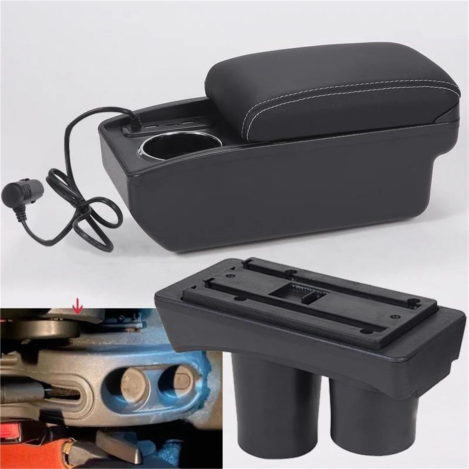 Mittelarmlehne Armlehnenbox Für Citroen Für C3 C2 Auto Armlehne Auto Aufbewahrungsbox Getränkehalter Innenraum Autozubehör Aufbewahrungskonsole(Style A3) von DZSQWETYU