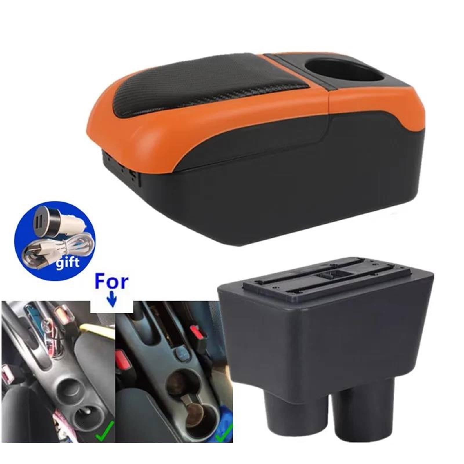 Mittelarmlehne Armlehnenbox Für Nissan Für Almera Für Versa Auto Armlehne Zentrale Aufbewahrungsbox Autoinnenausstattung Aufbewahrungskonsole(Black-orange) von DZSQWETYU