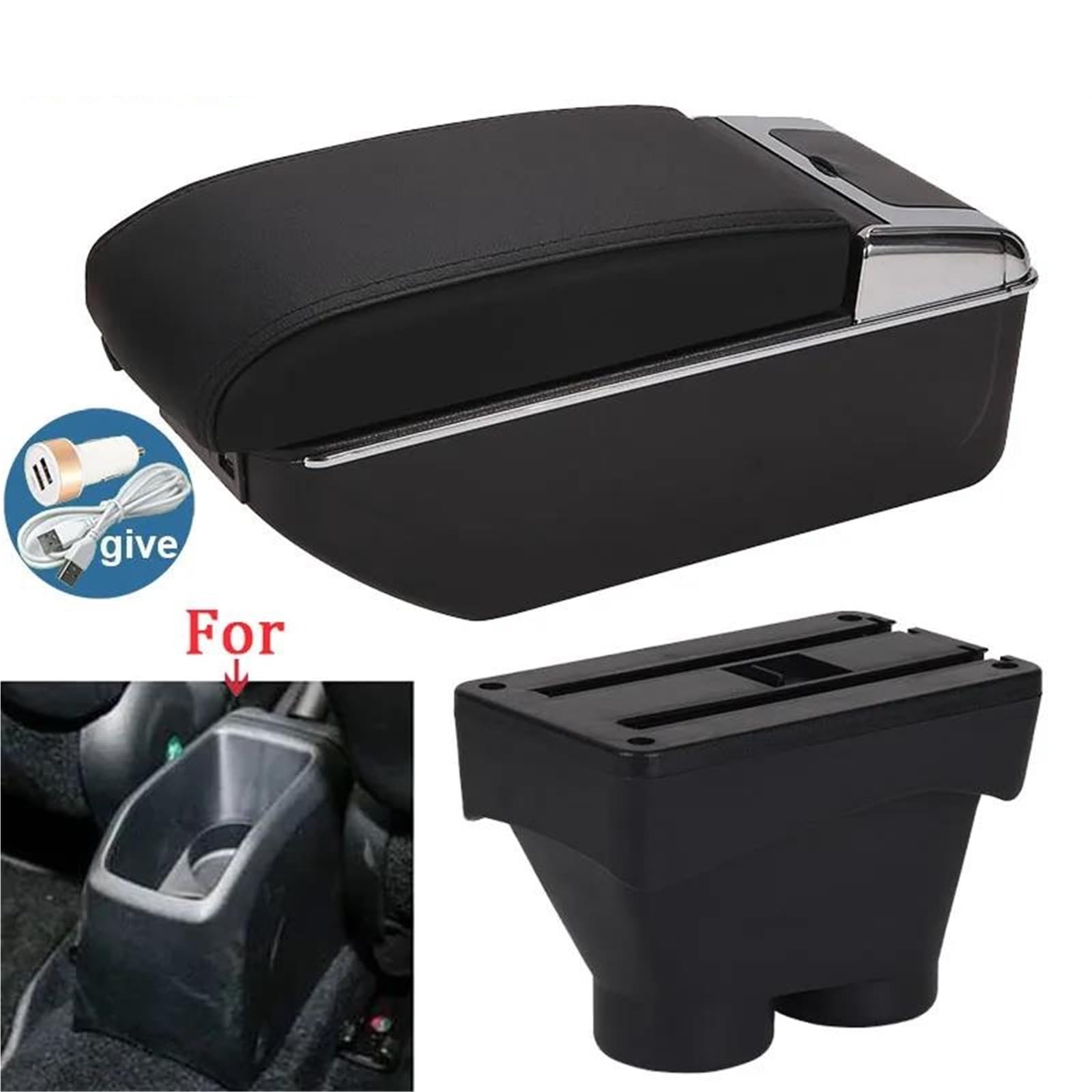 Mittelarmlehne Armlehnenbox Für Peugeot Für 208 2012-2018 Aufbewahrungsbox Autohalter Aschenbecher Innenzubehör Teile USB Aufbewahrungskonsole(Style B2) von DZSQWETYU