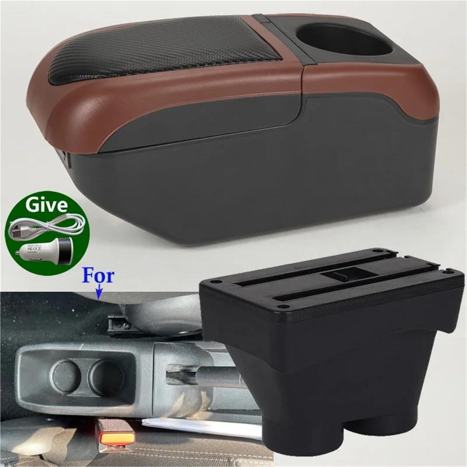 Mittelarmlehne Armlehnenbox Für Peugeot Für 208 2012-2018 Auto-Armlehnenteile Verstrebungshöhenerhöhung Arm Auto-Aufbewahrungsbox Aufbewahrungskonsole(Black Curry) von DZSQWETYU