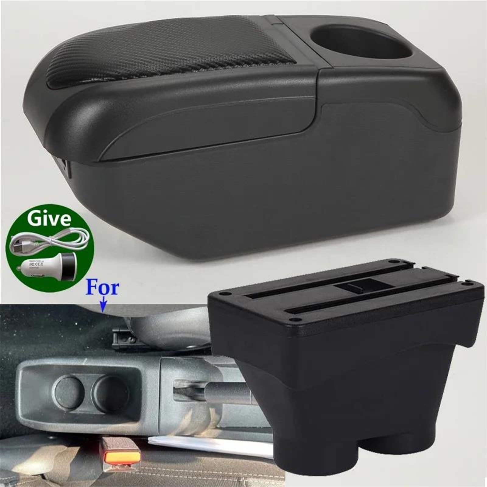 Mittelarmlehne Armlehnenbox Für Peugeot Für 208 2012-2018 Auto-Armlehnenteile Verstrebungshöhenerhöhung Arm Auto-Aufbewahrungsbox Aufbewahrungskonsole(Schwarz) von DZSQWETYU